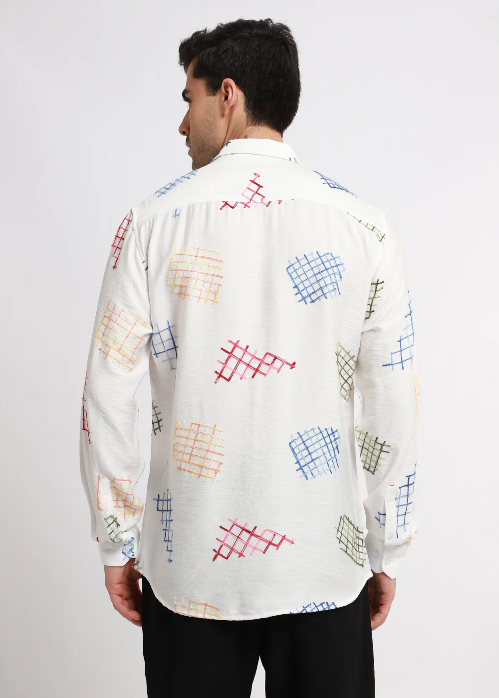 White Geometric Embroidered Shirt - Image 5