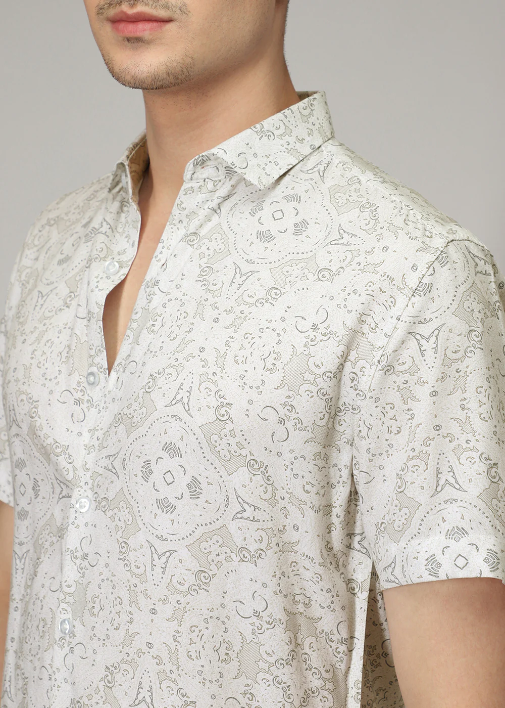 White Geometric Print Shirt - Image 2