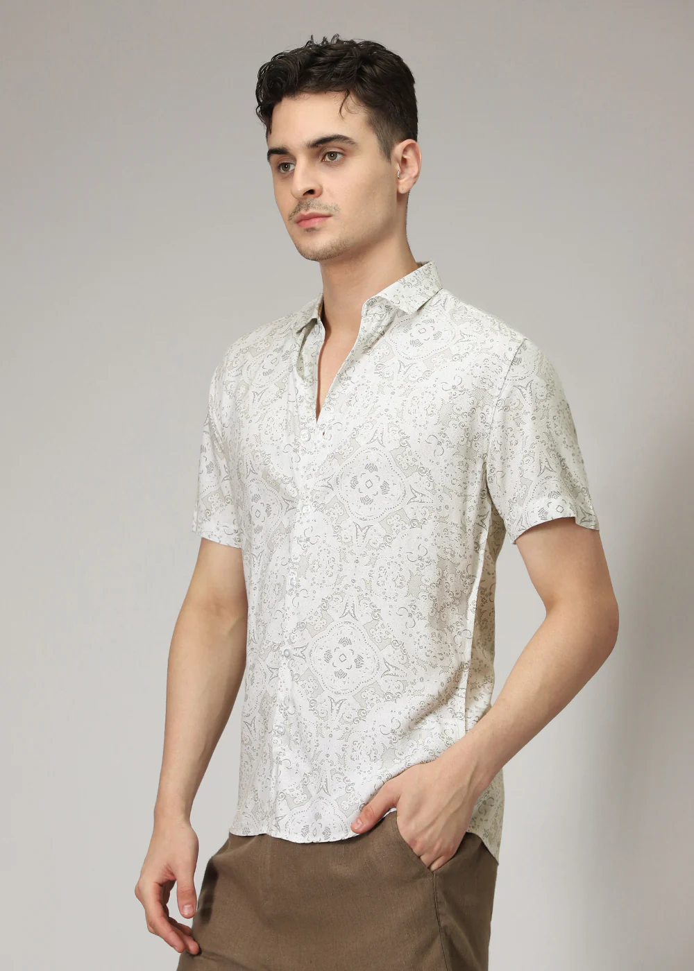 White Geometric Print Shirt - Image 3