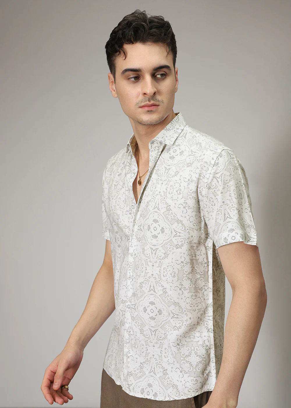 White Geometric Print Shirt - Image 6