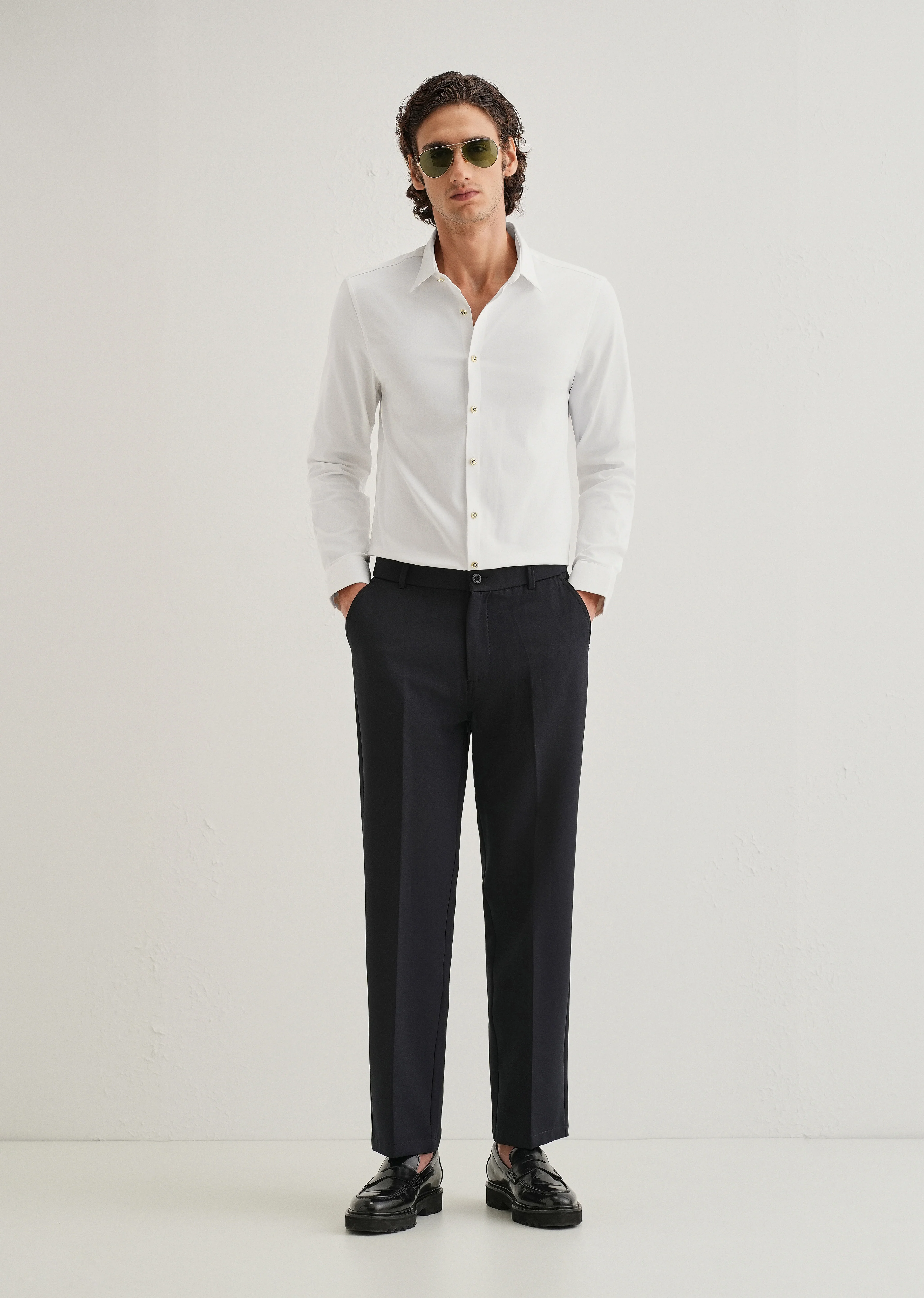 White Glossy Gold Embellished Button Shirt - Image 7