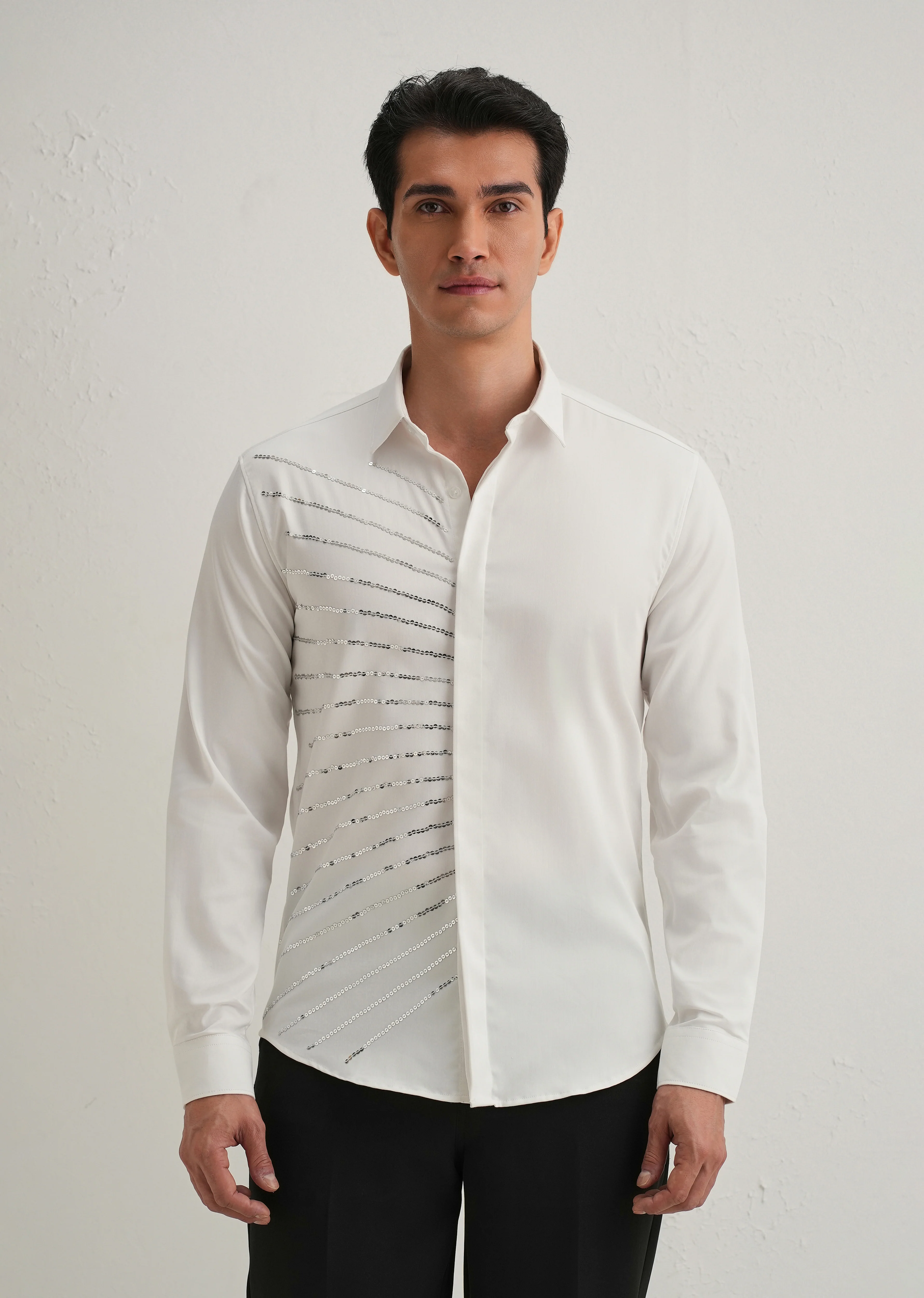 White Gradient Ray Sequin Designer Shirt - Image 4