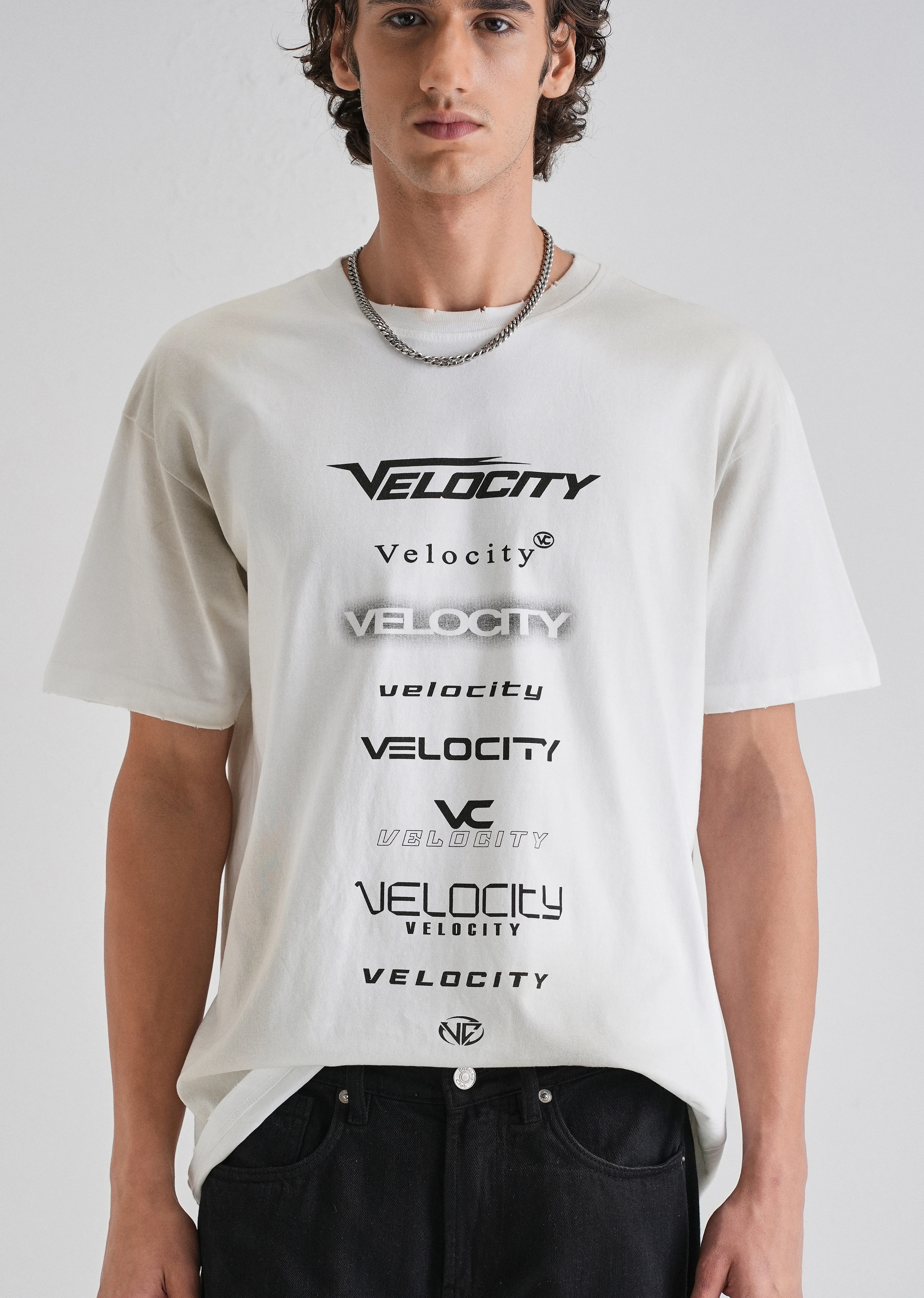 White Gray Typography Printed Oversized T-shirt - Image 3