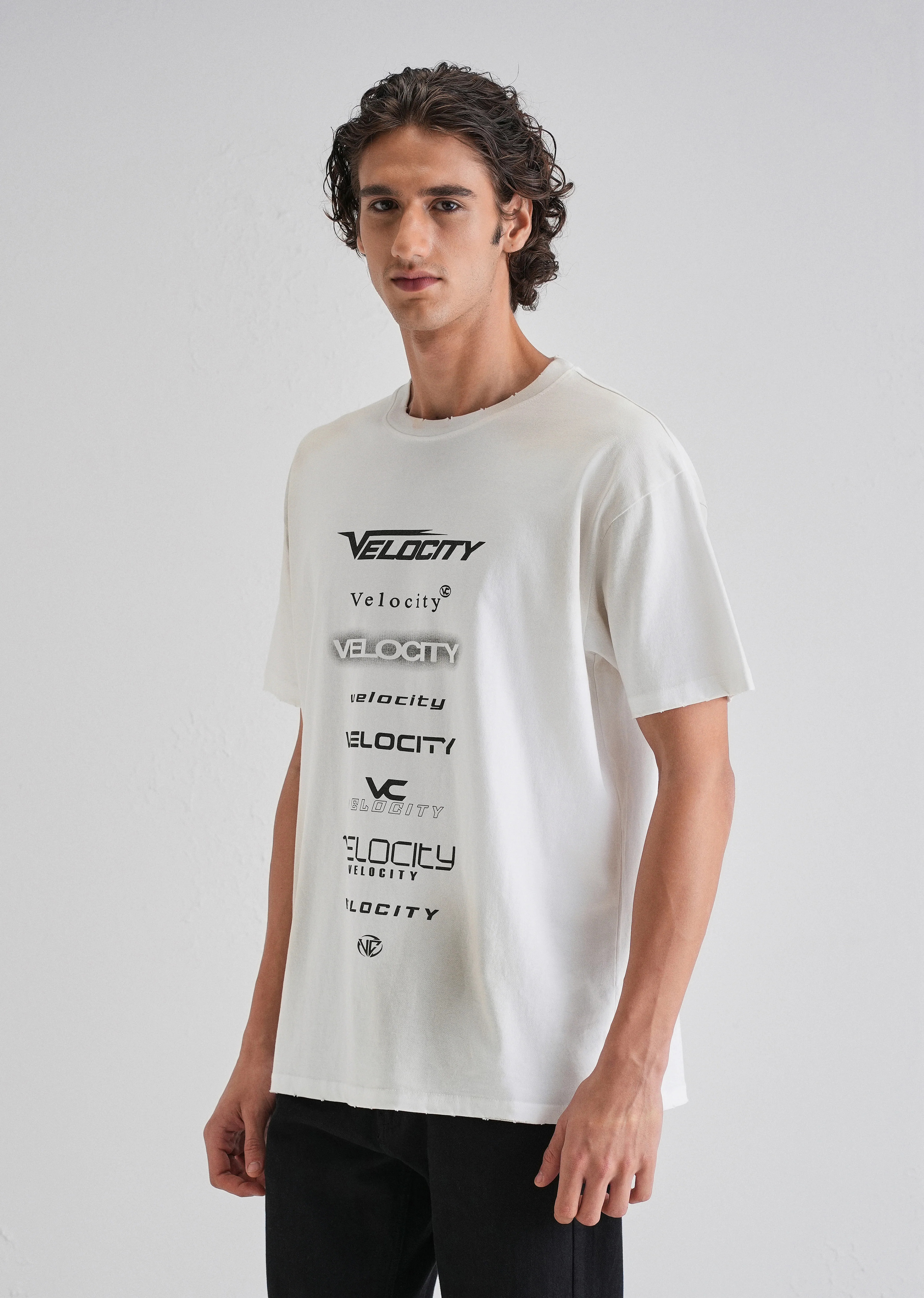 White Gray Typography Printed Oversized T-shirt - Image 4