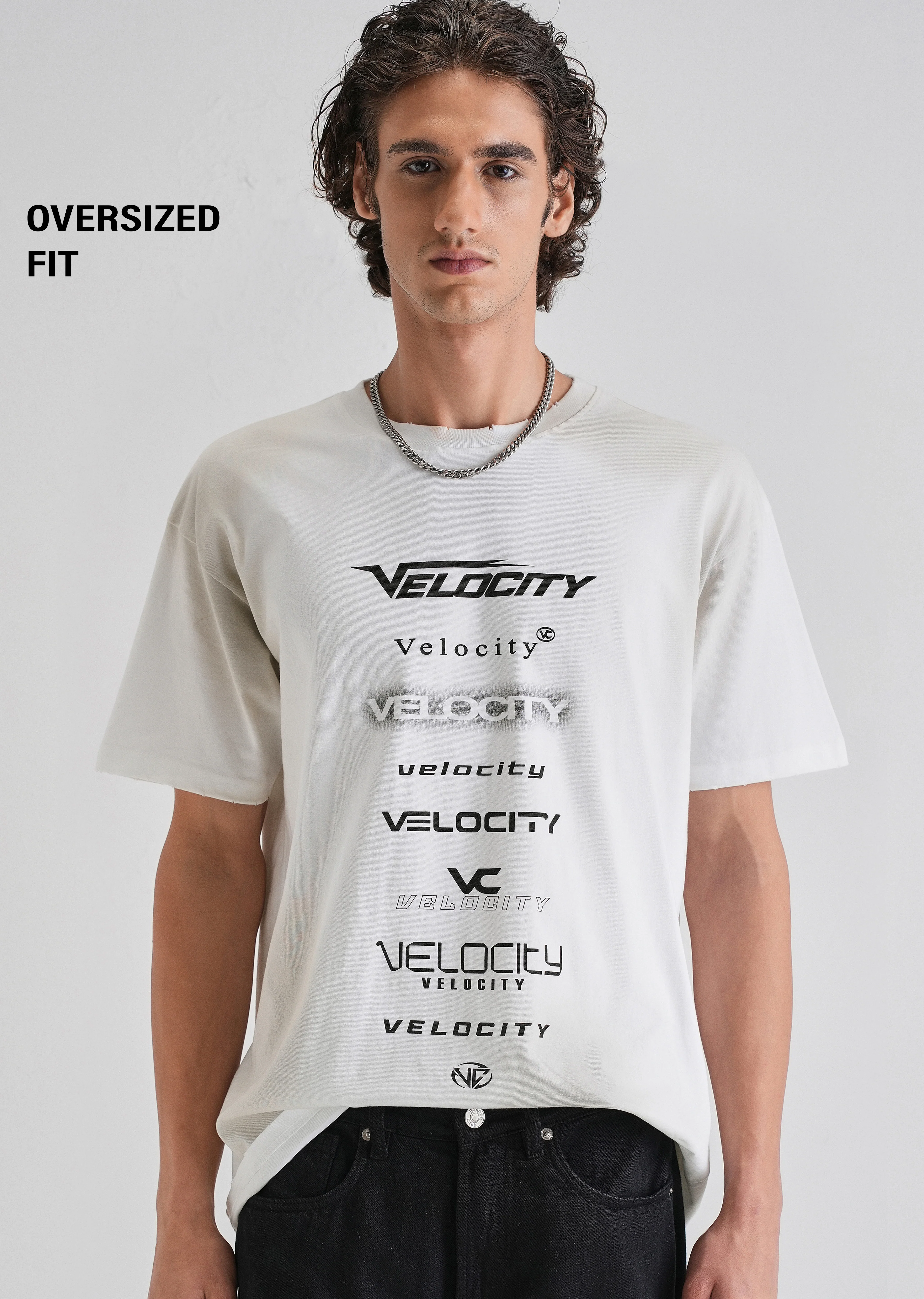 White Gray Typography Printed Oversized T-shirt - Image 7