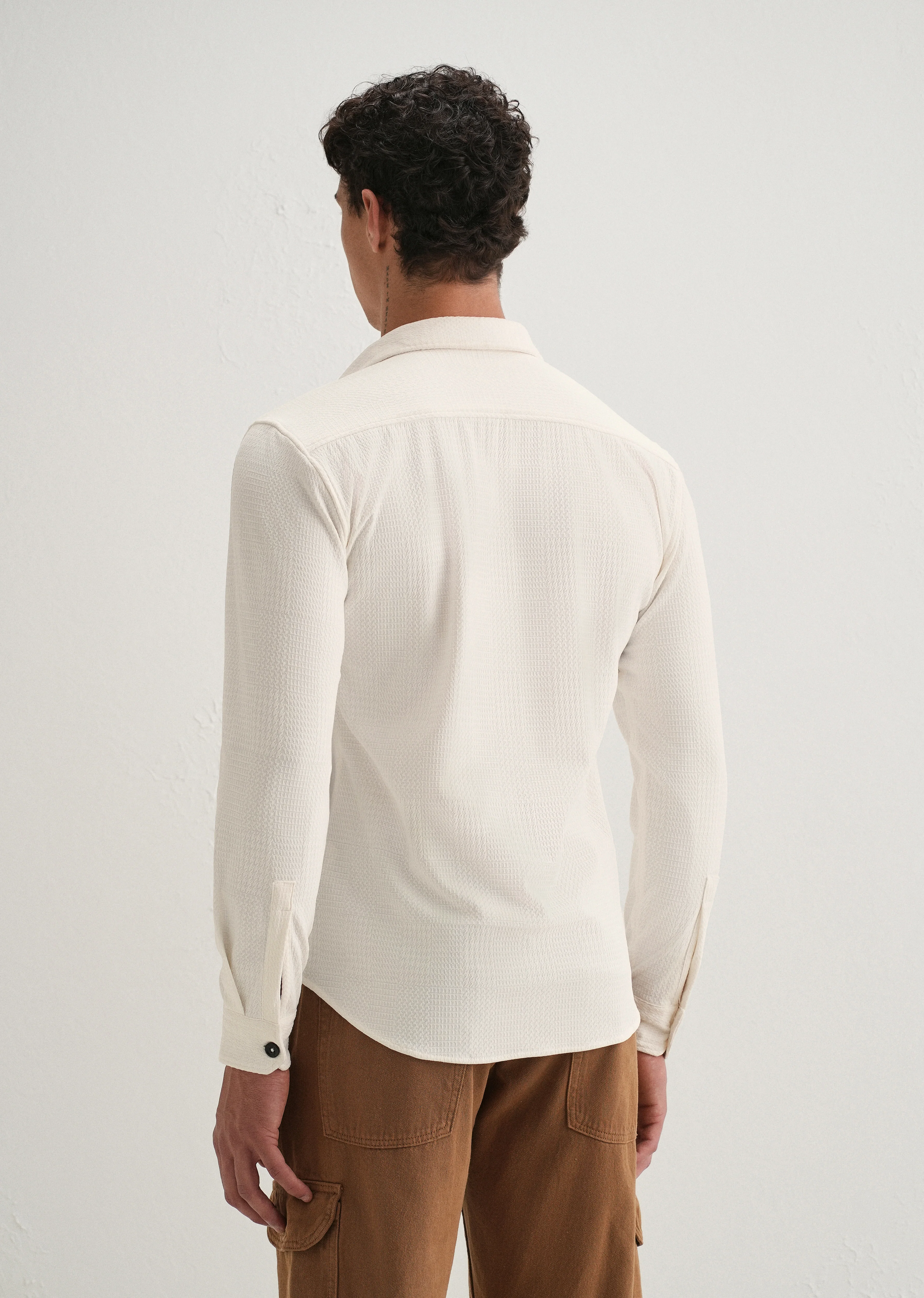 White Grid Textured Knit Shirt - Image 2
