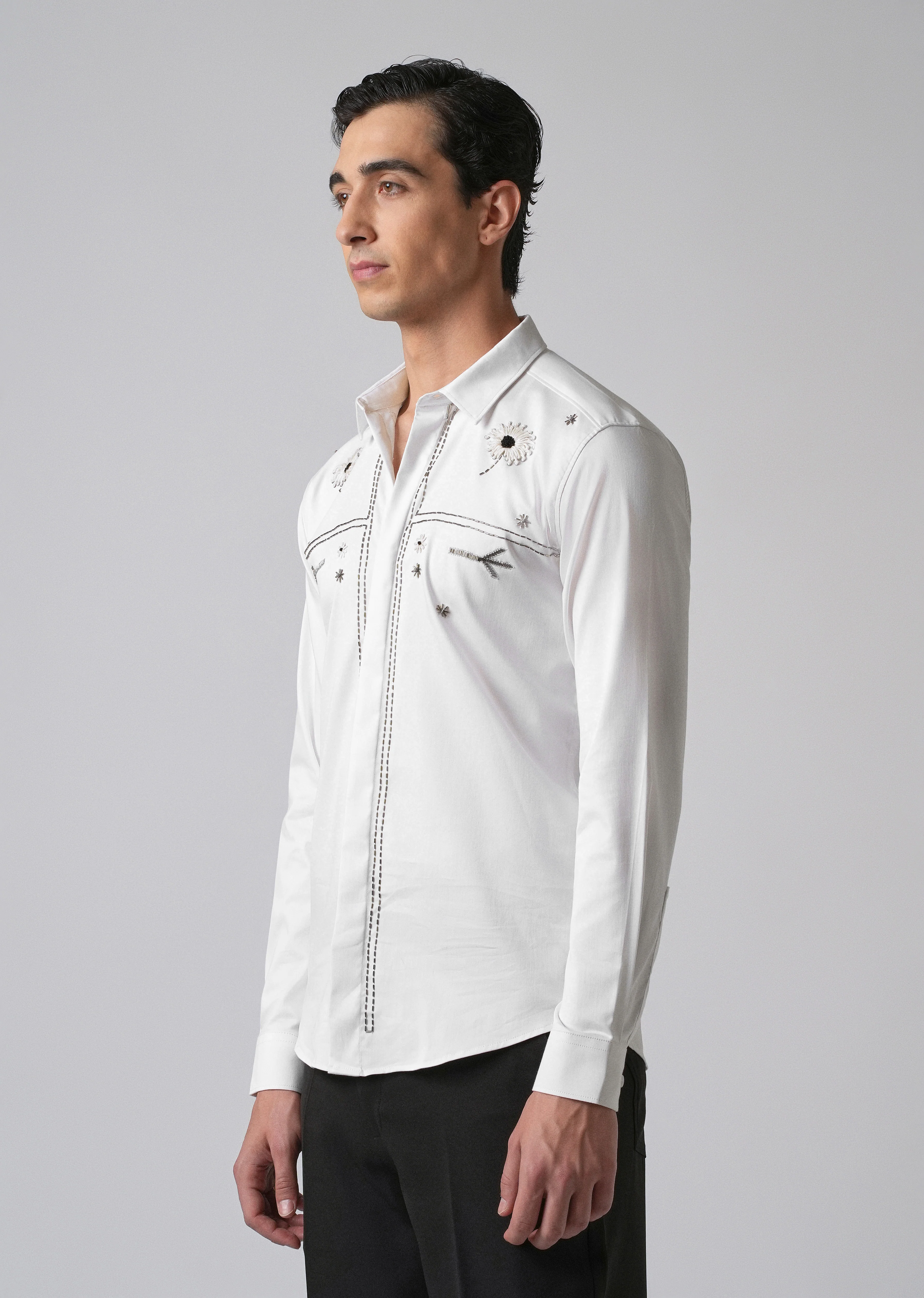 White Handcrafted Designer Shirt - Image 4