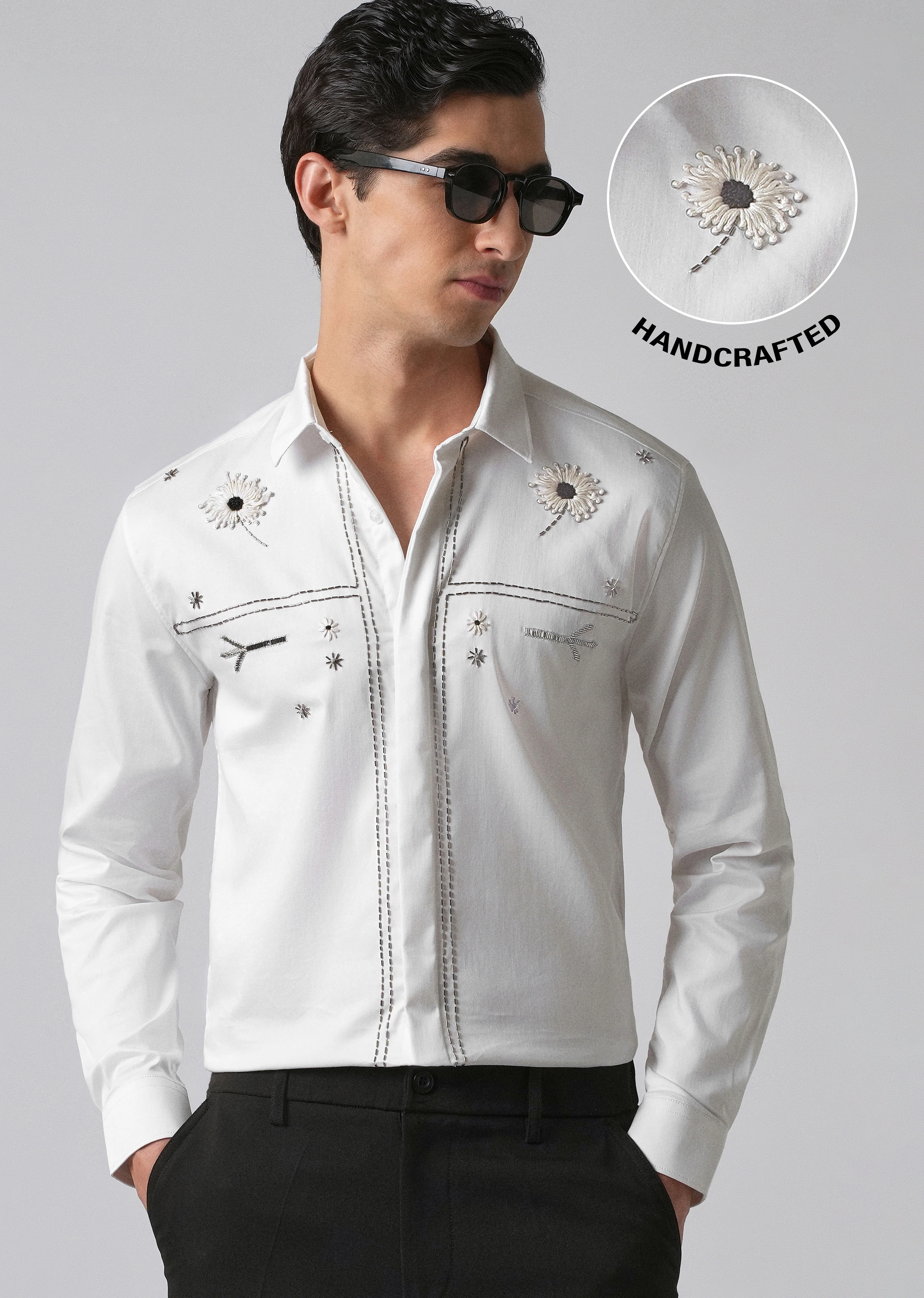 White Handcrafted Designer Shirt - Image 7
