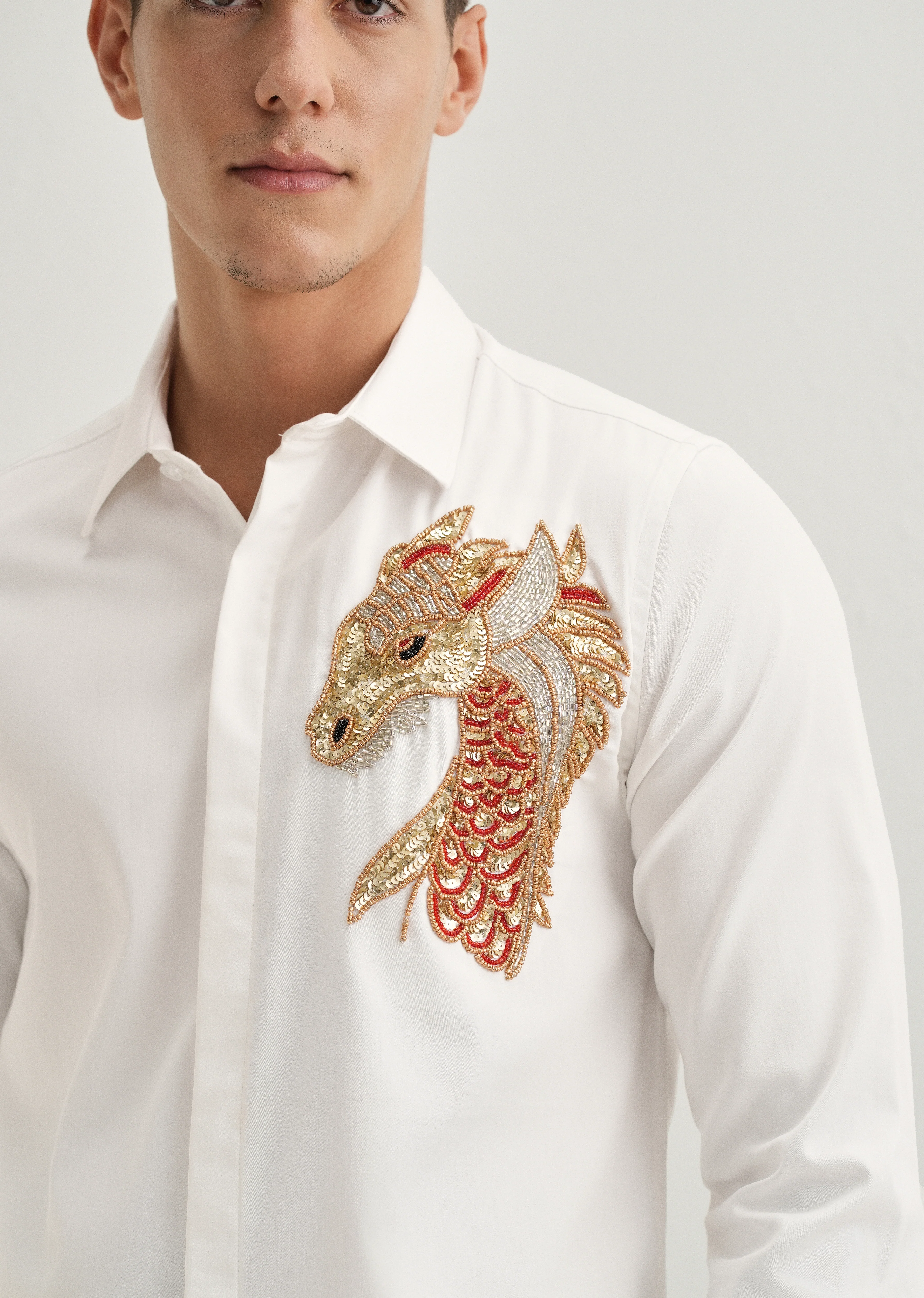 White Embellished Dragon Designer Shirt - Image 2