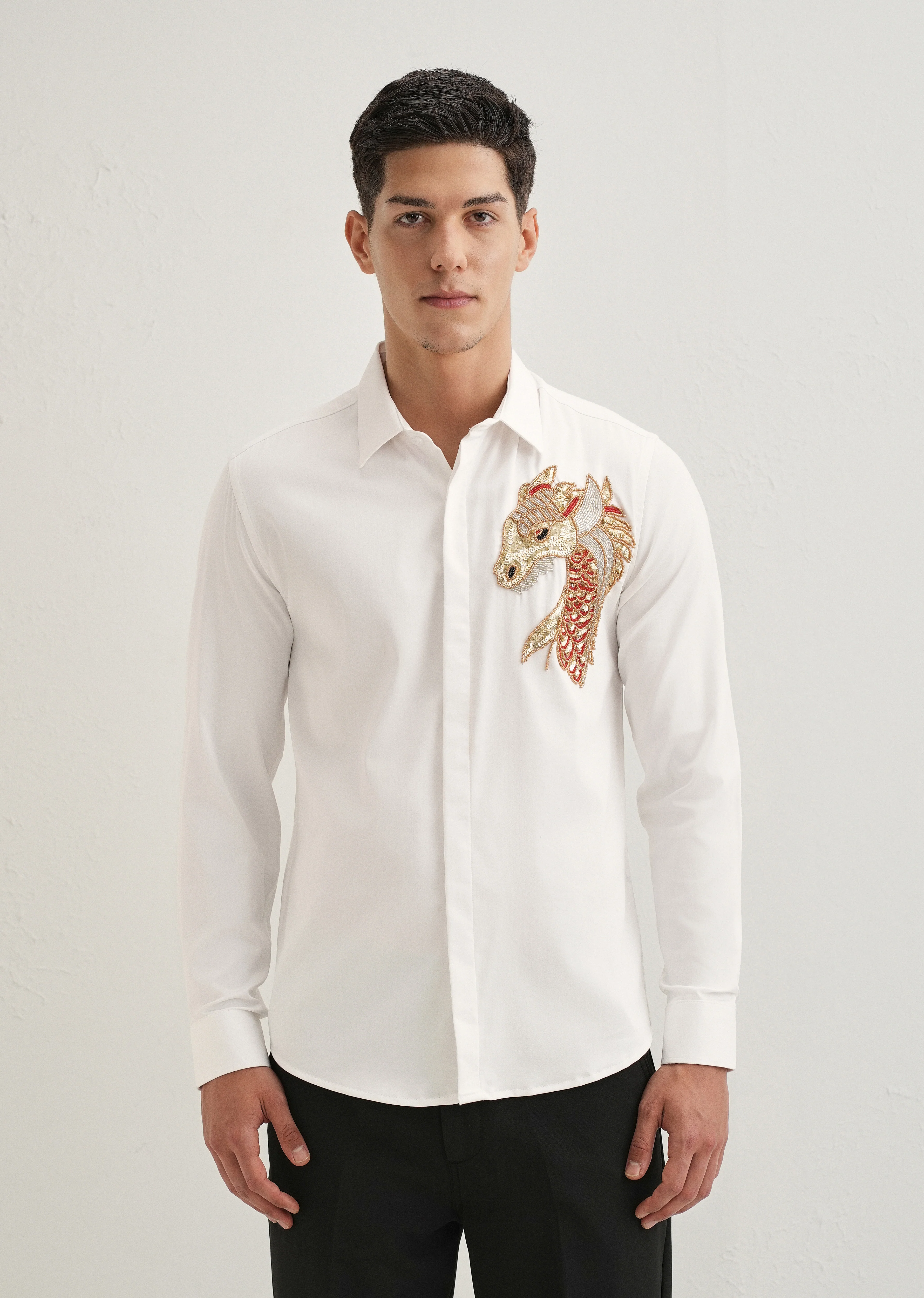 White Embellished Dragon Designer Shirt - Image 3