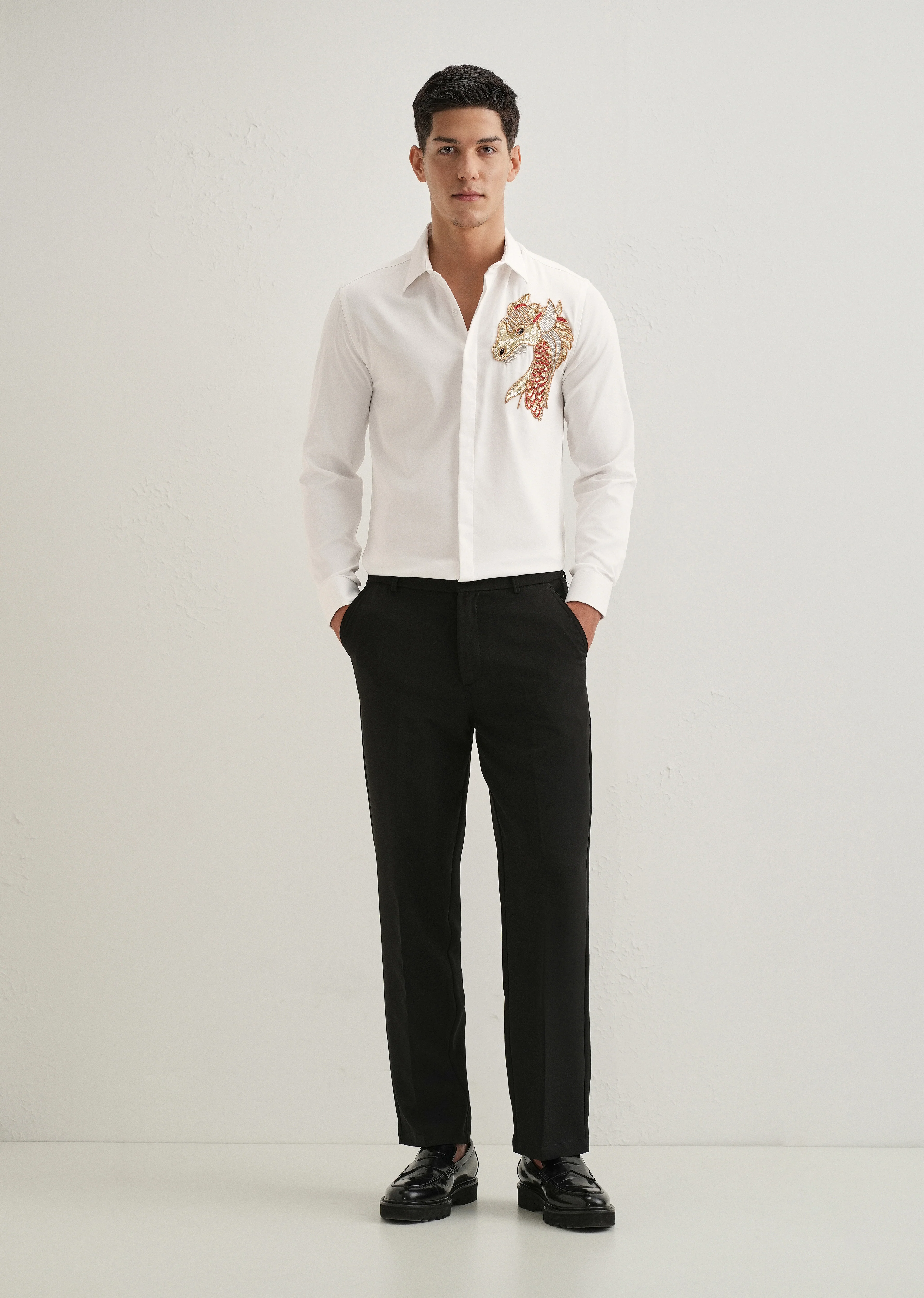 White Embellished Dragon Designer Shirt - Image 6