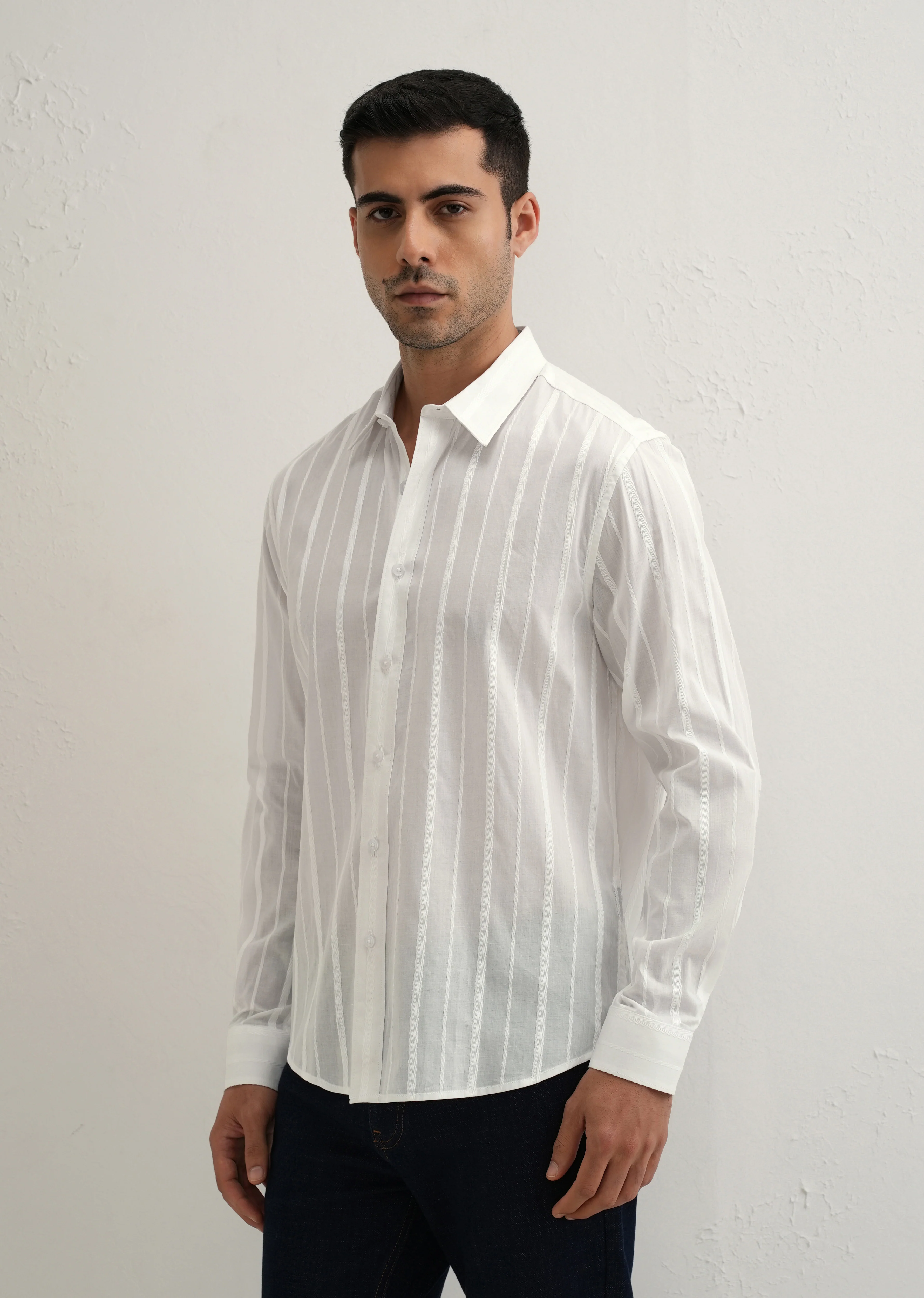 White Herringbone Pattern Shirt - Image 4