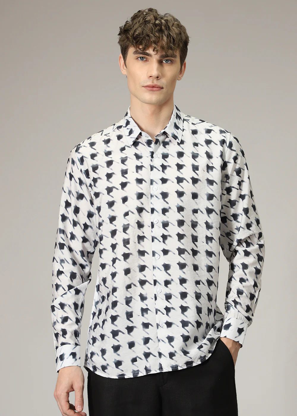 White Herringbone Print Shirt - Image 3