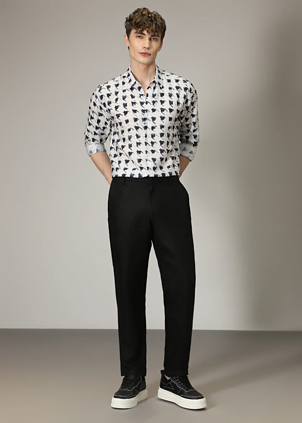 White Herringbone Print Shirt - Image 6