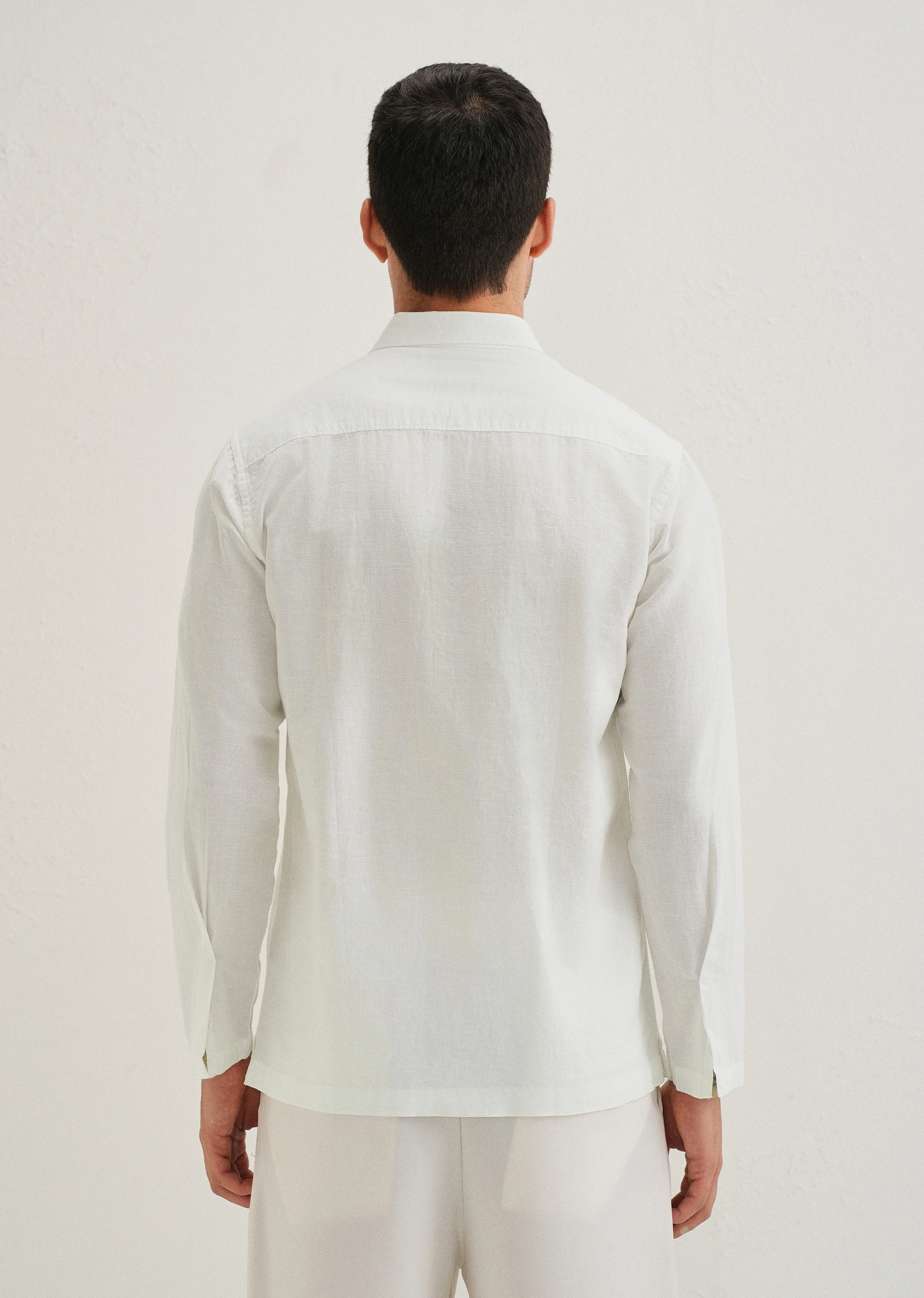 White Hidden Sleeve Placket Cotton Linen Shirt - Image 4