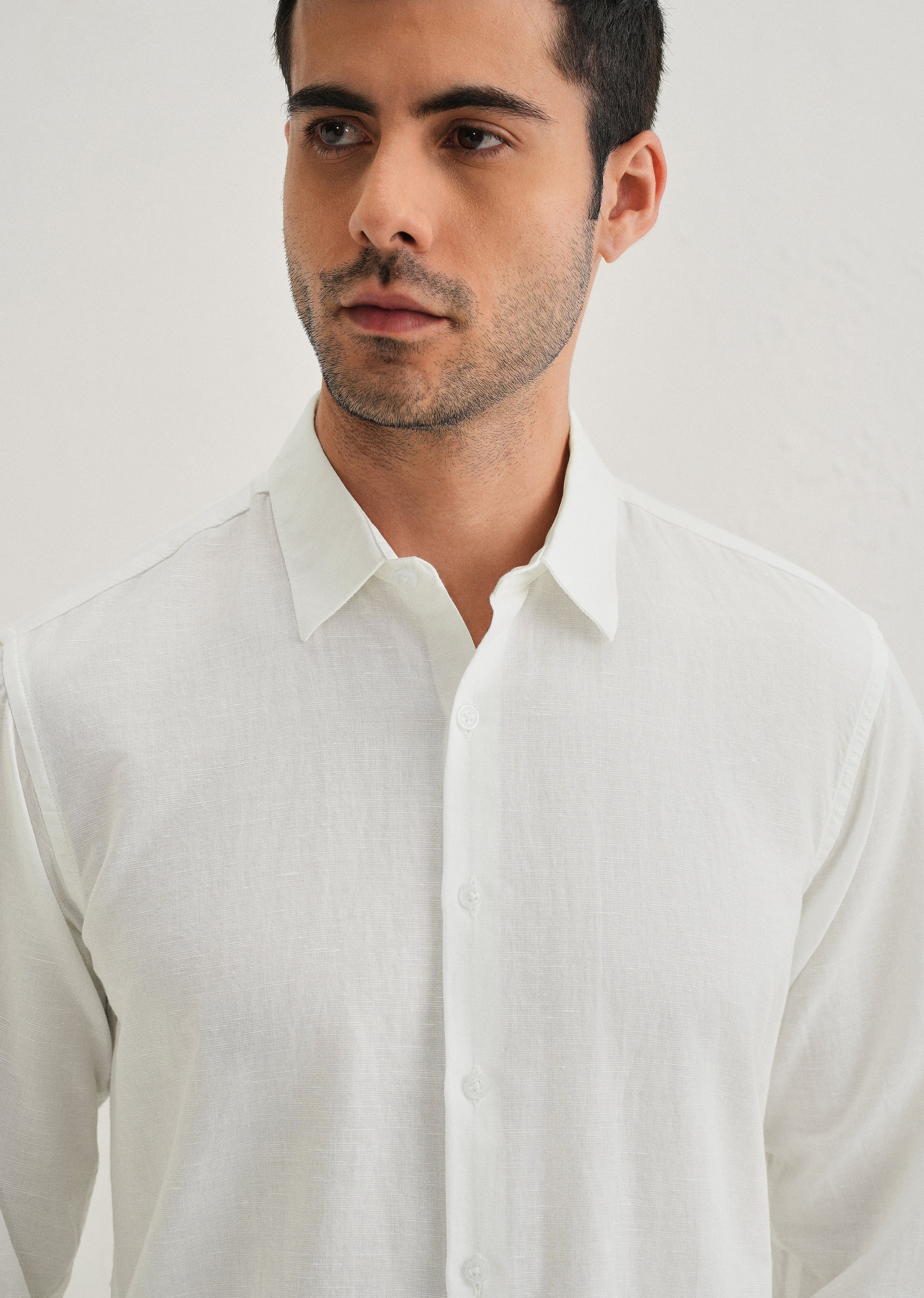 White Hidden Sleeve Placket Cotton Linen Shirt - Image 6