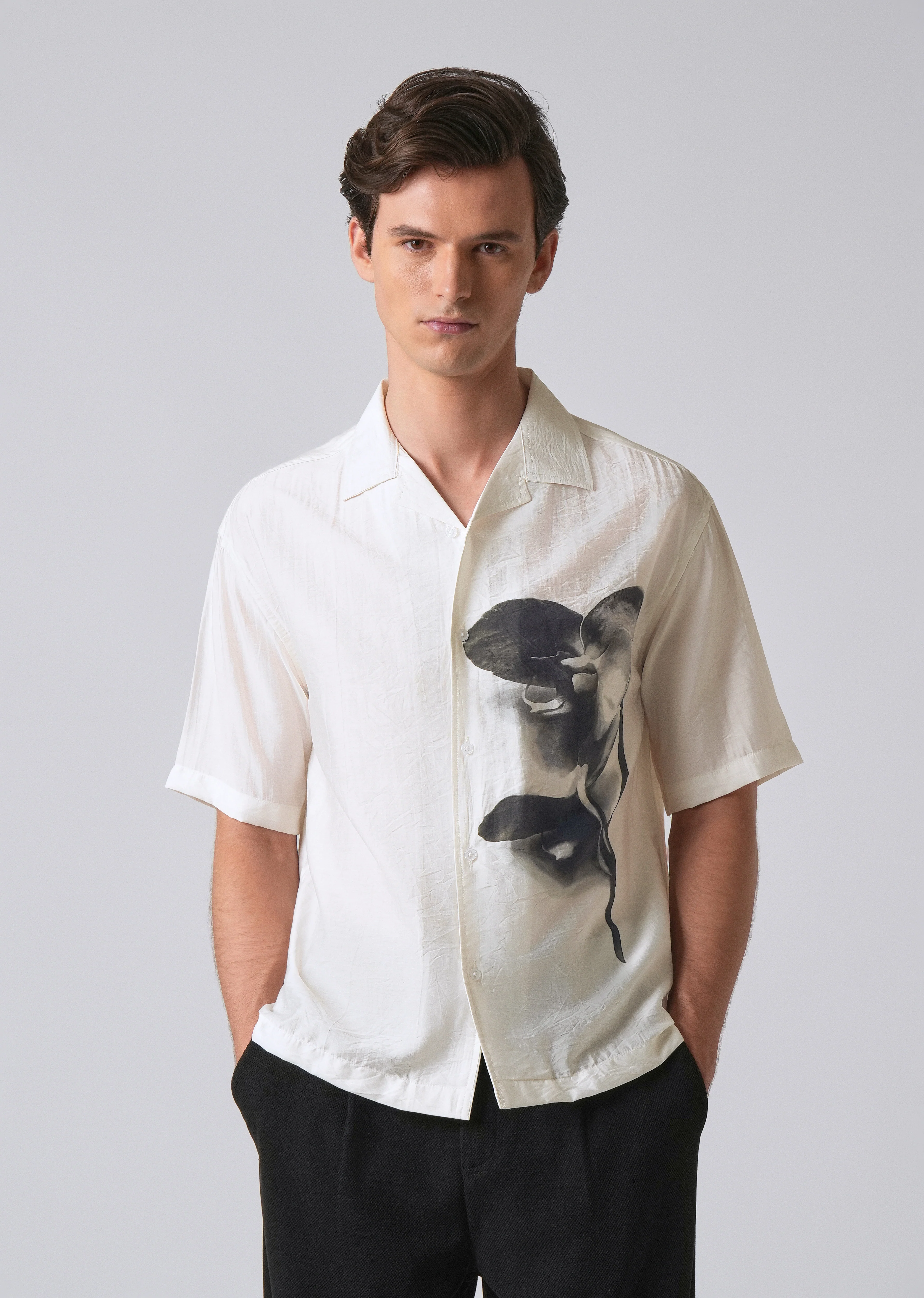 White Ink Wash Floral Print Shirt - Image 3