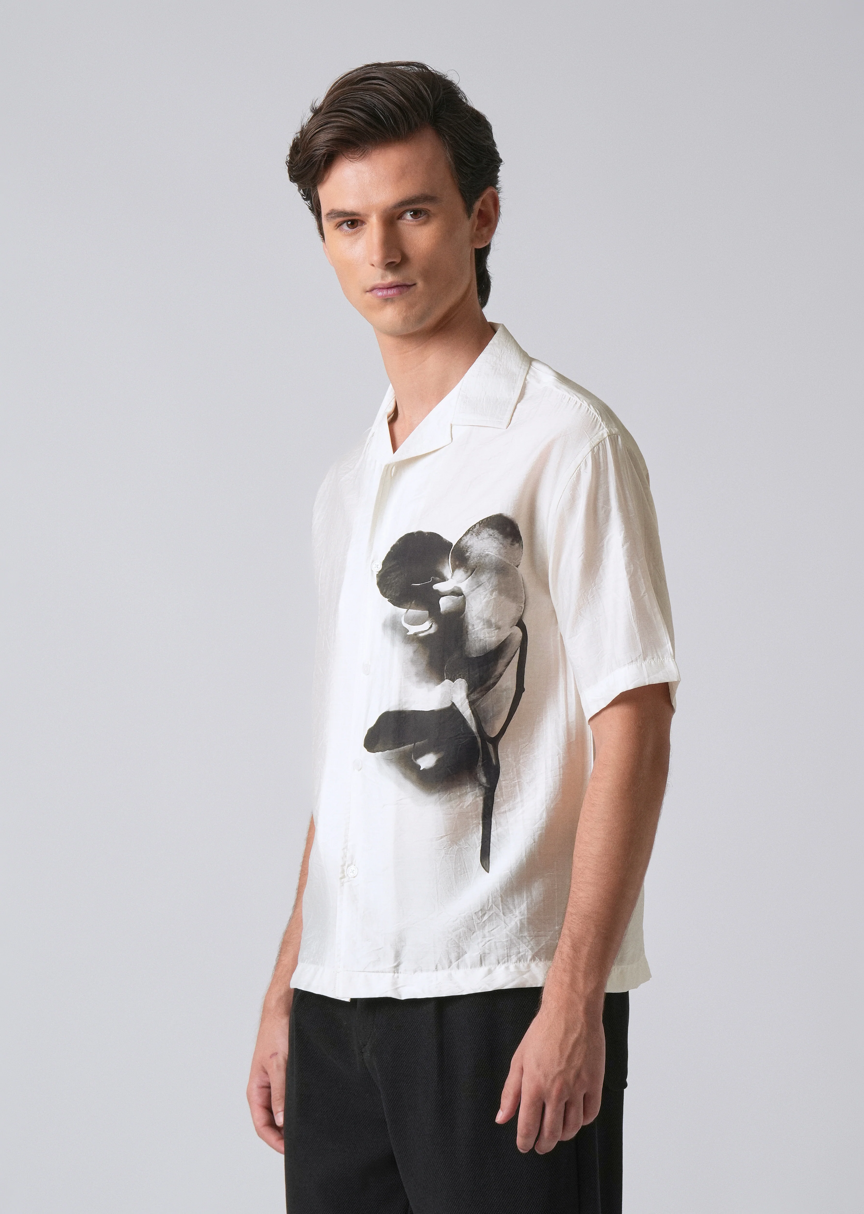 White Ink Wash Floral Print Shirt - Image 4