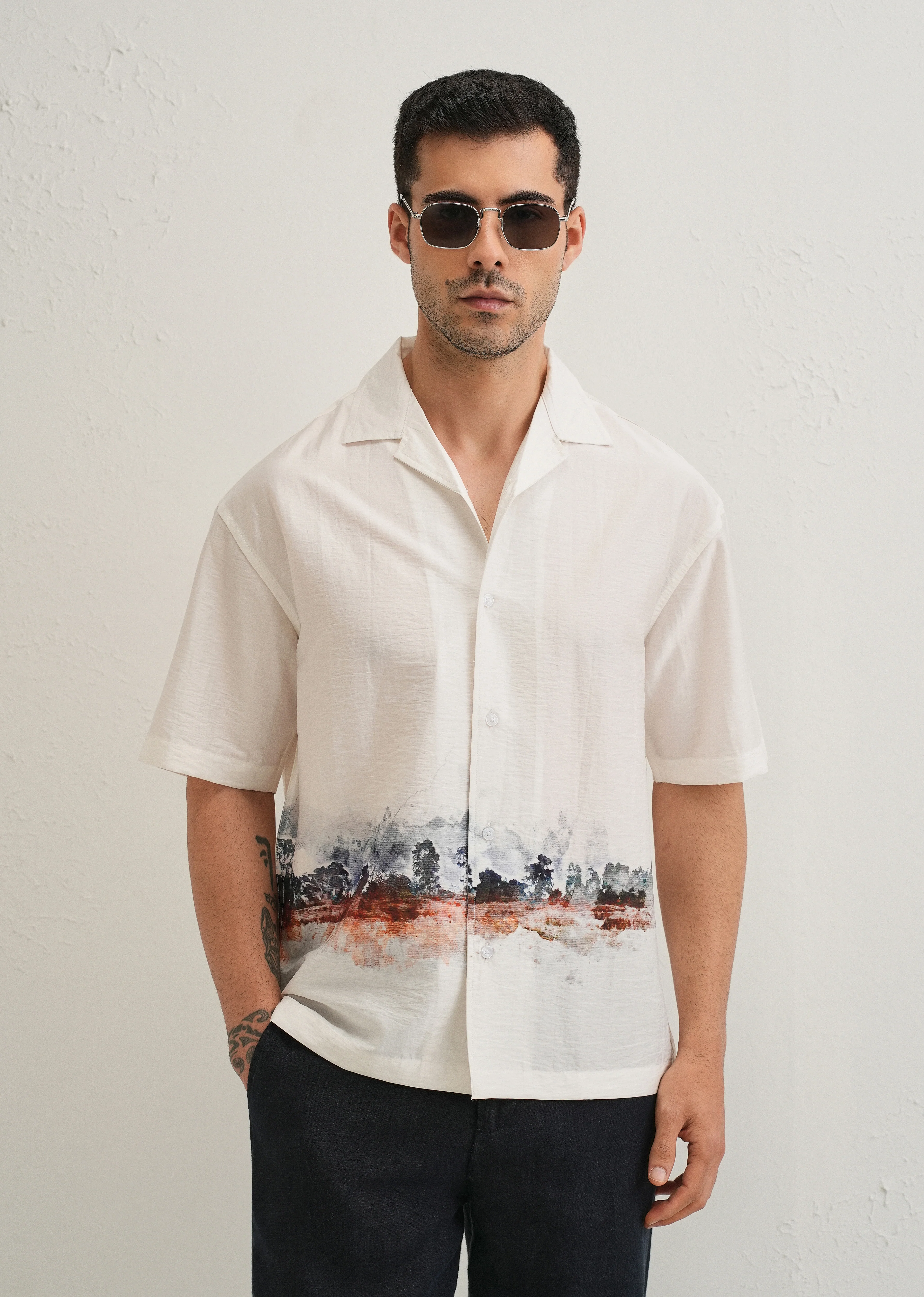 White Ink Wash Placement Print Shirt - Image 2