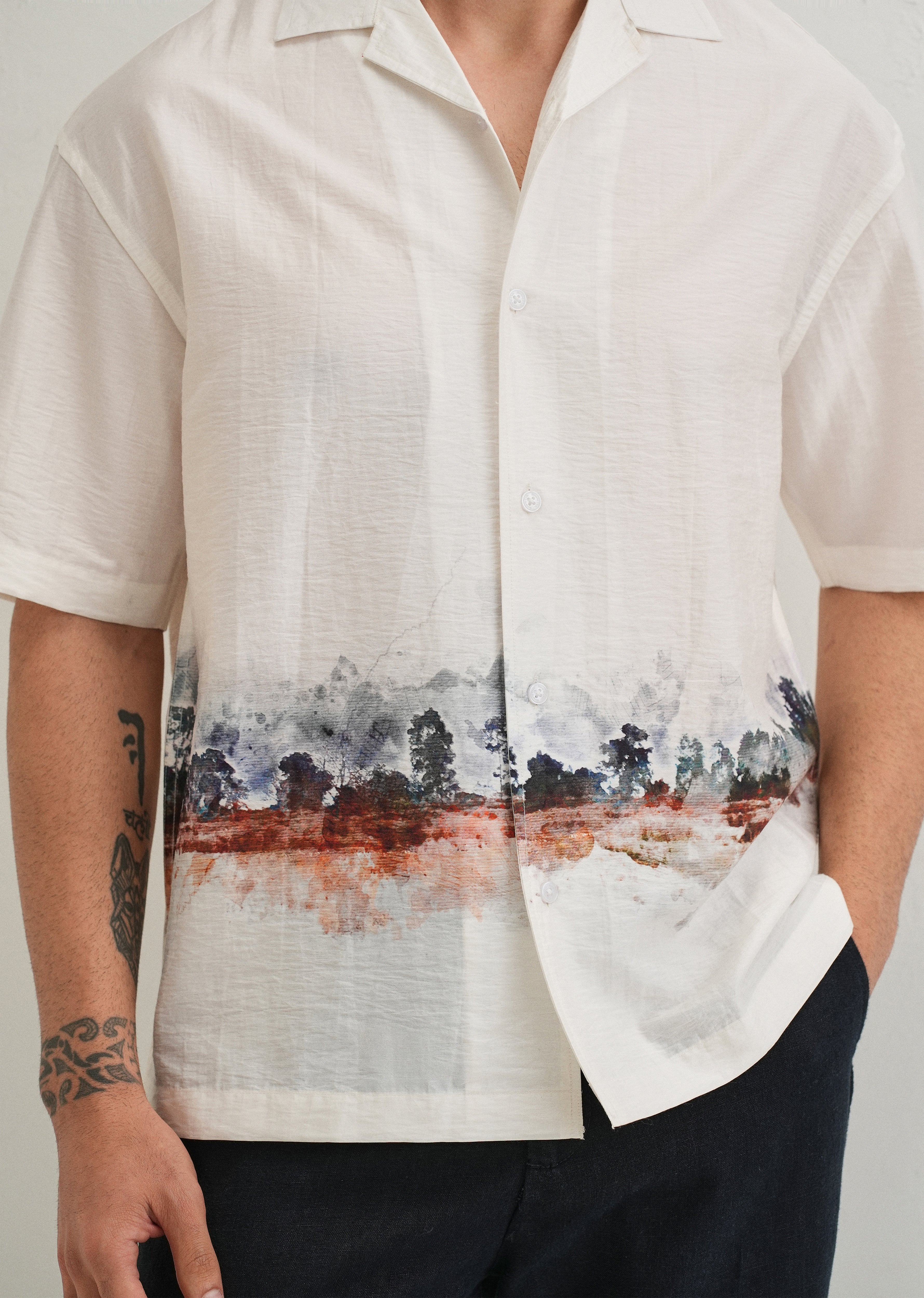 White Ink Wash Placement Print Shirt - Image 3