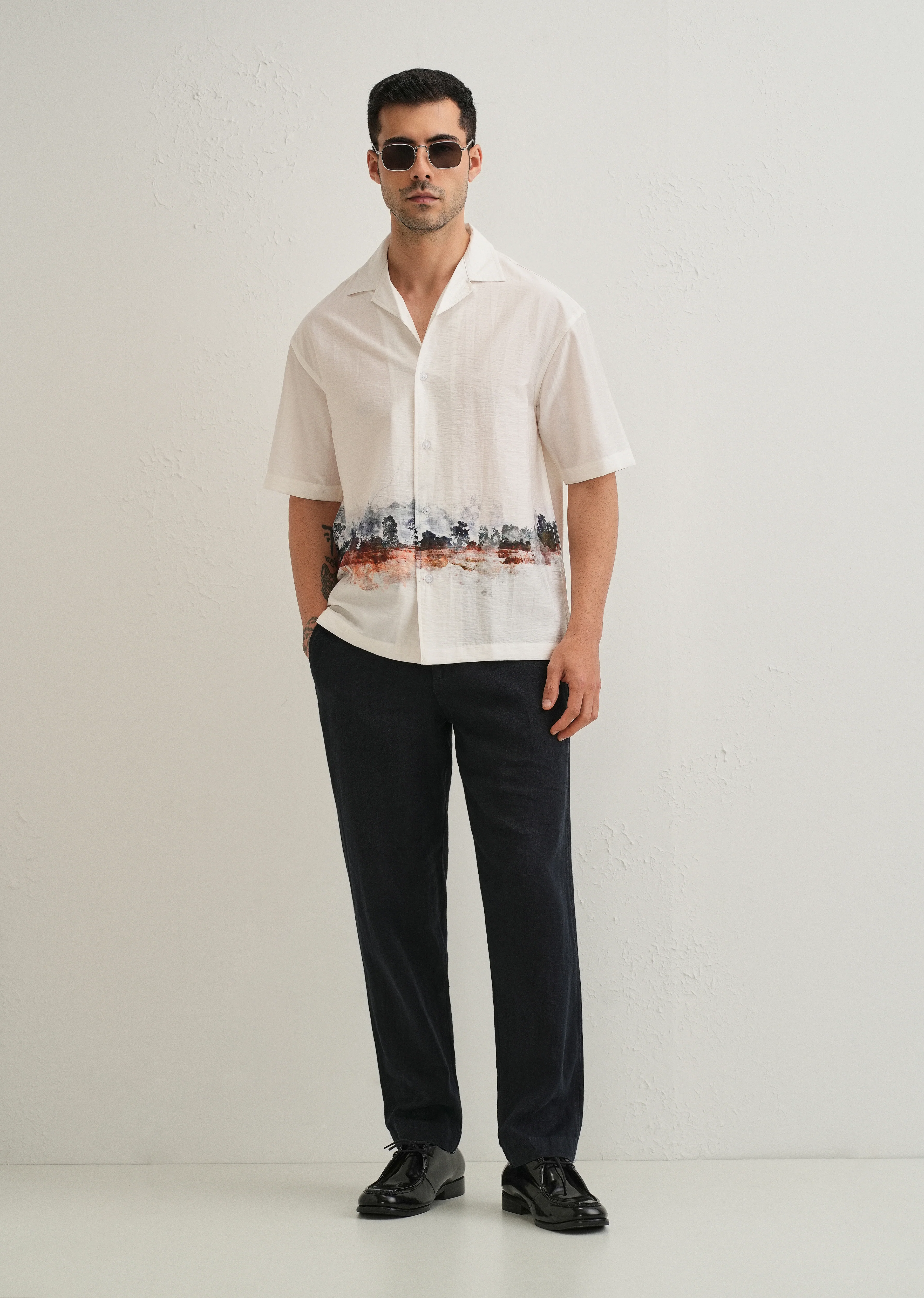 White Ink Wash Placement Print Shirt - Image 7