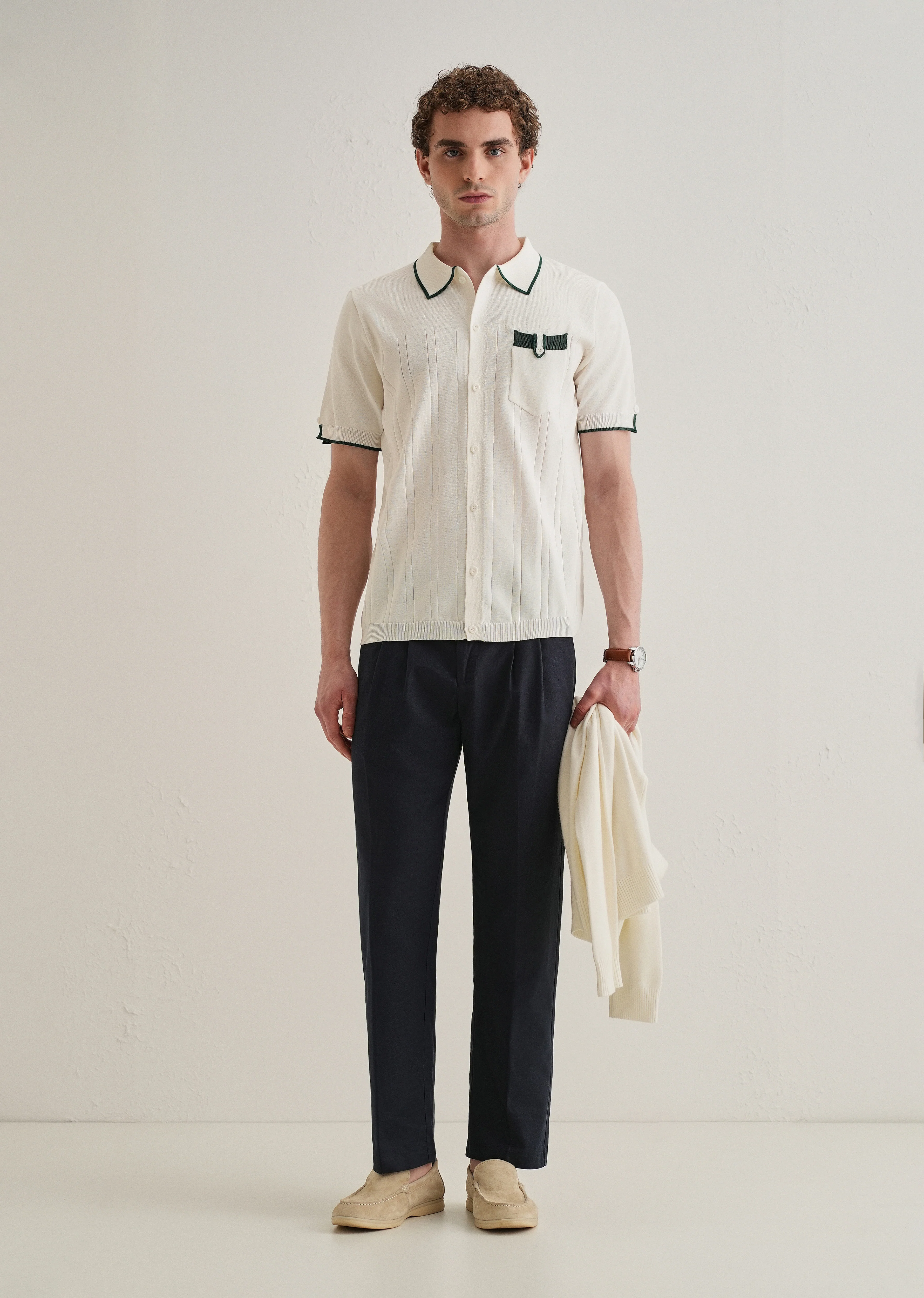 White Knitted Notch Sleeve Shirt - Image 6