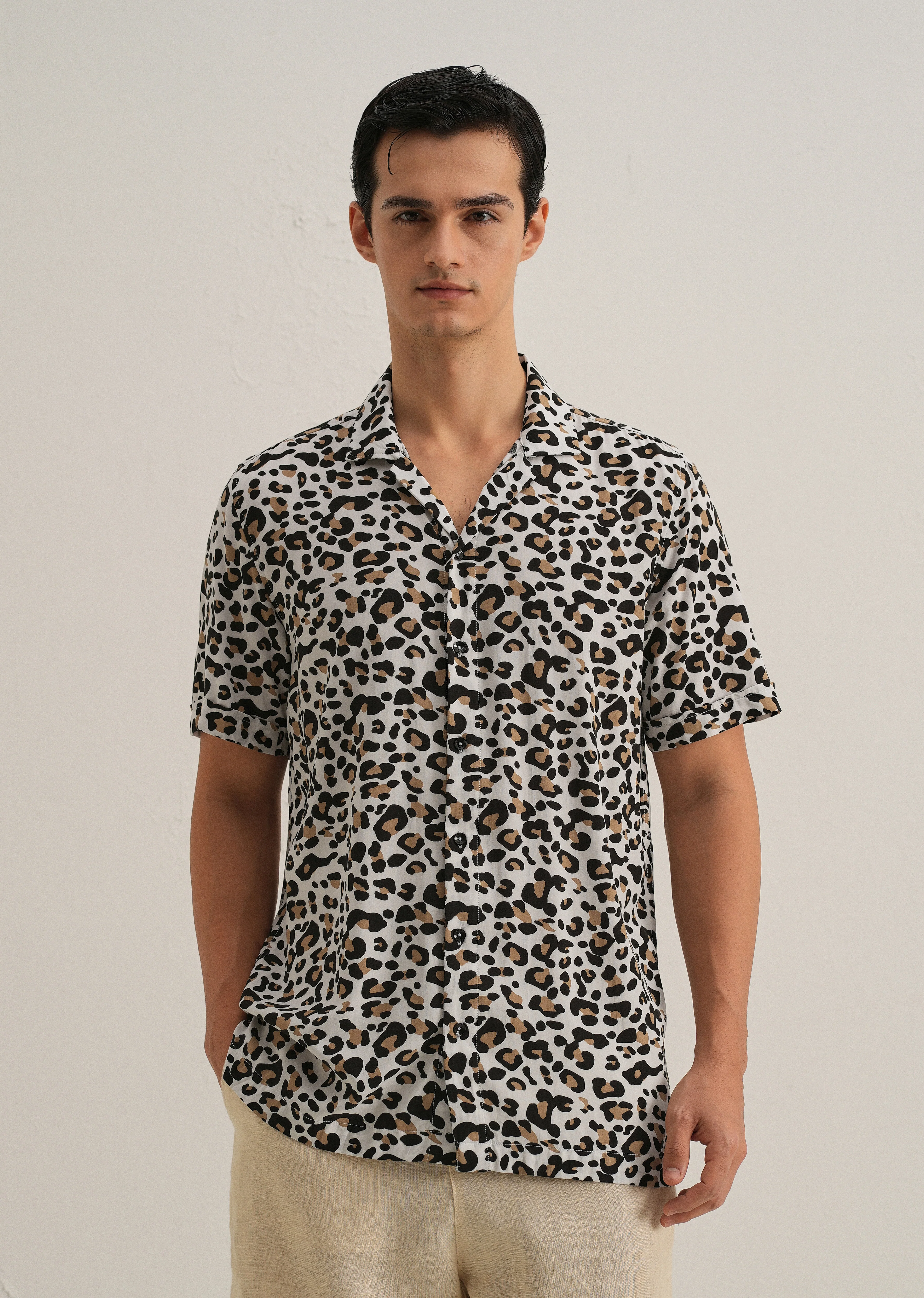 White Leopardic Print Half sleeve shirt - Image 3