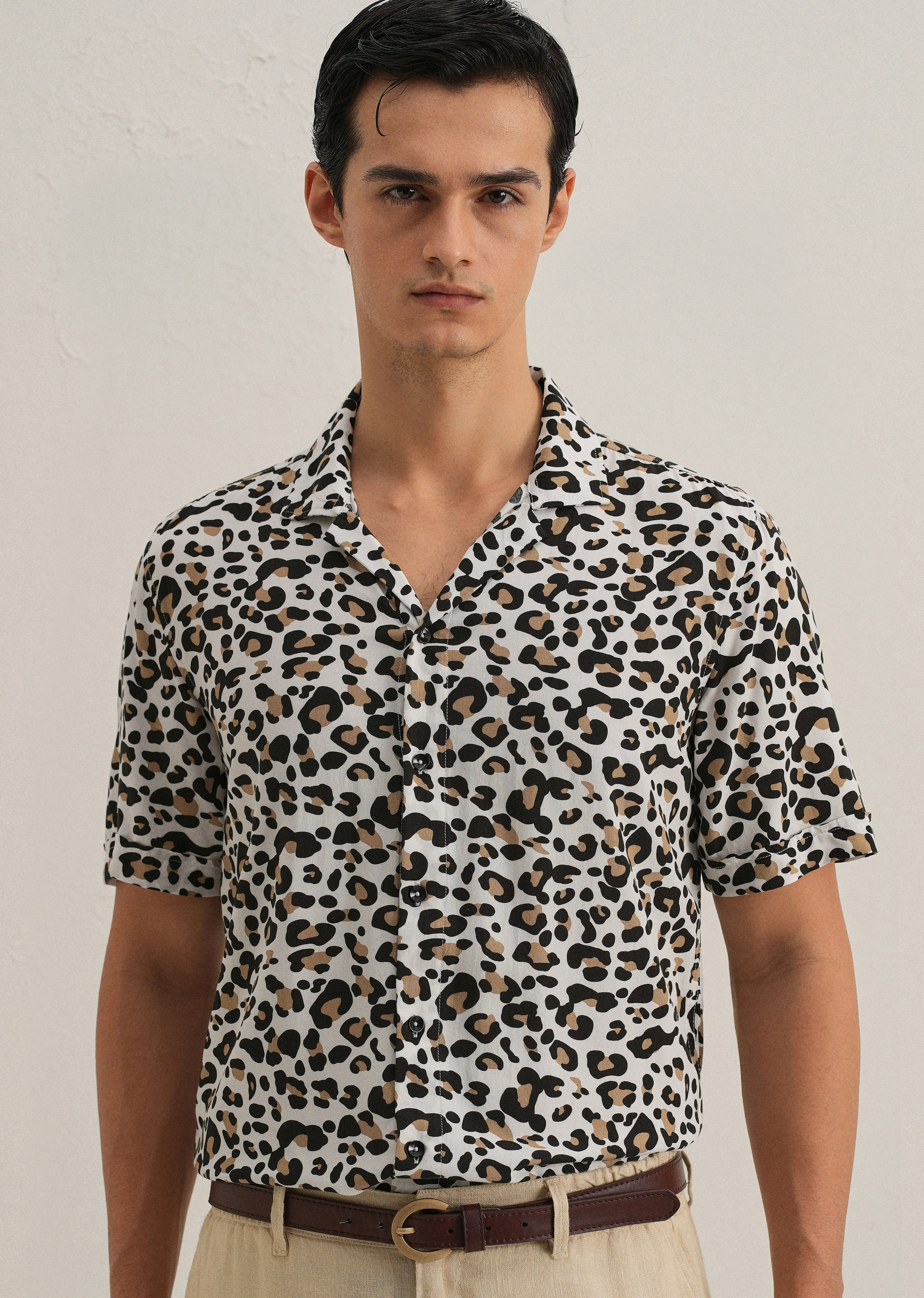 White Leopardic Print Half sleeve shirt - Image 7