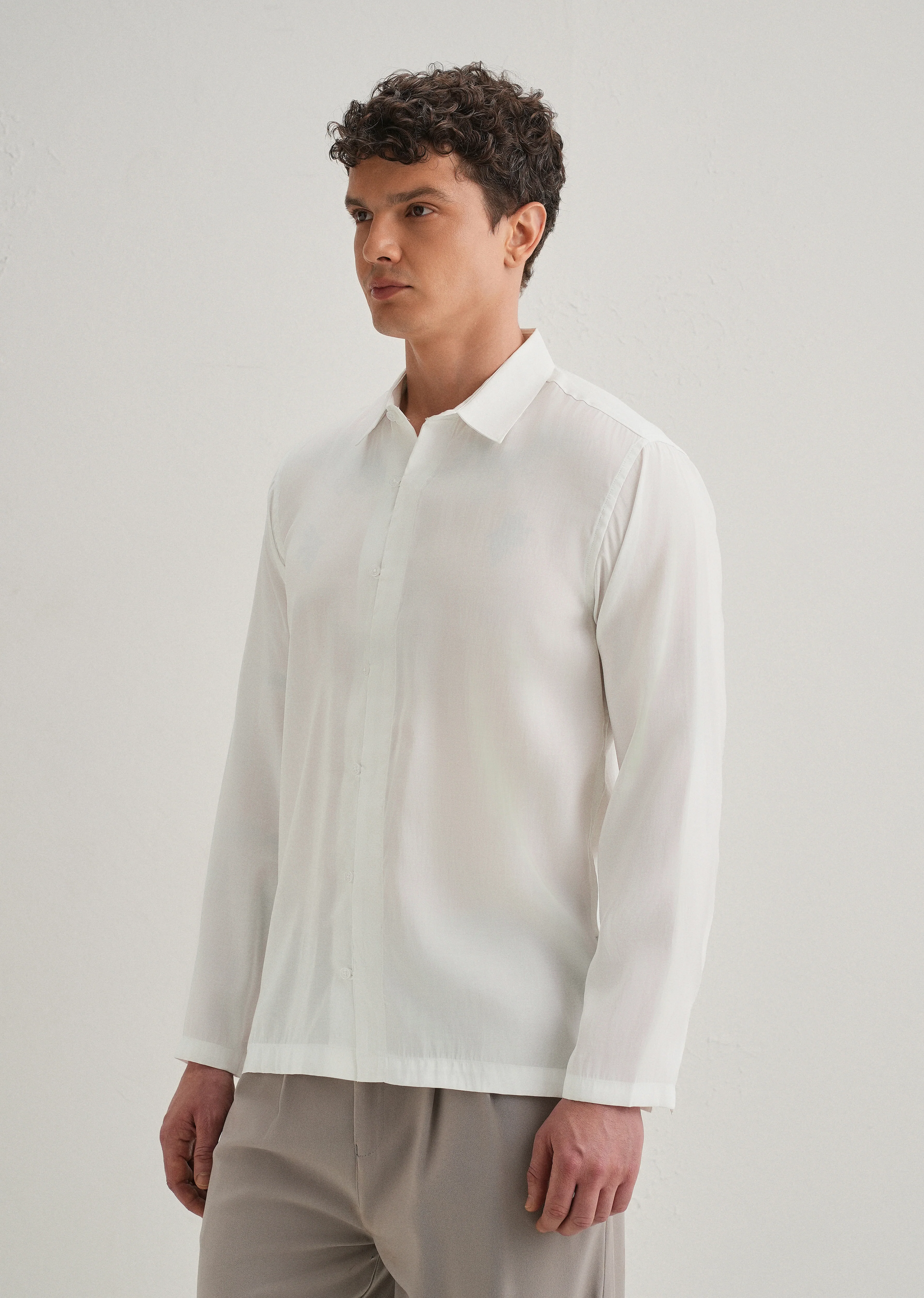 White Loop Button-Down Plain Shirt - Image 5