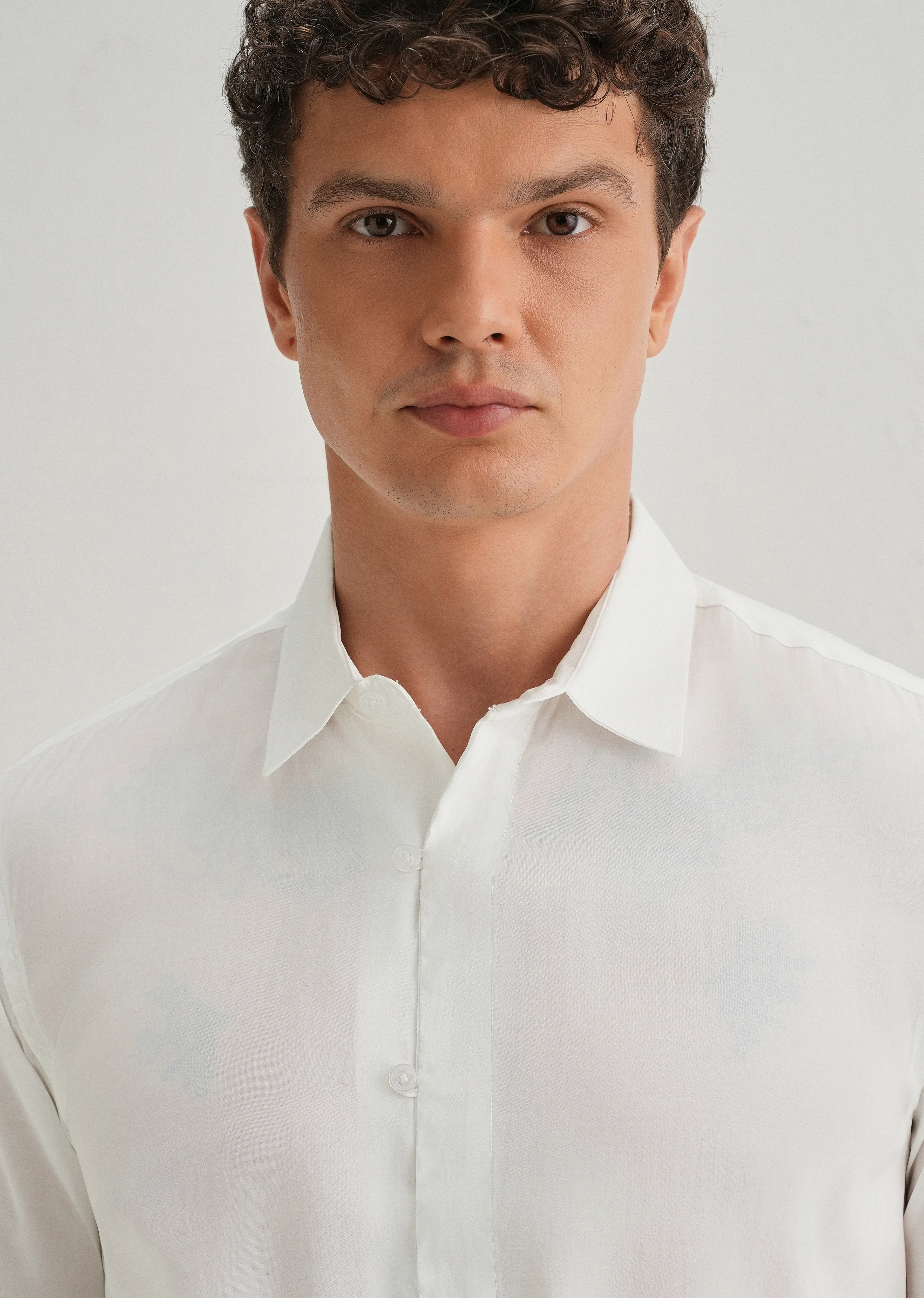 White Loop Button-Down Plain Shirt - Image 6