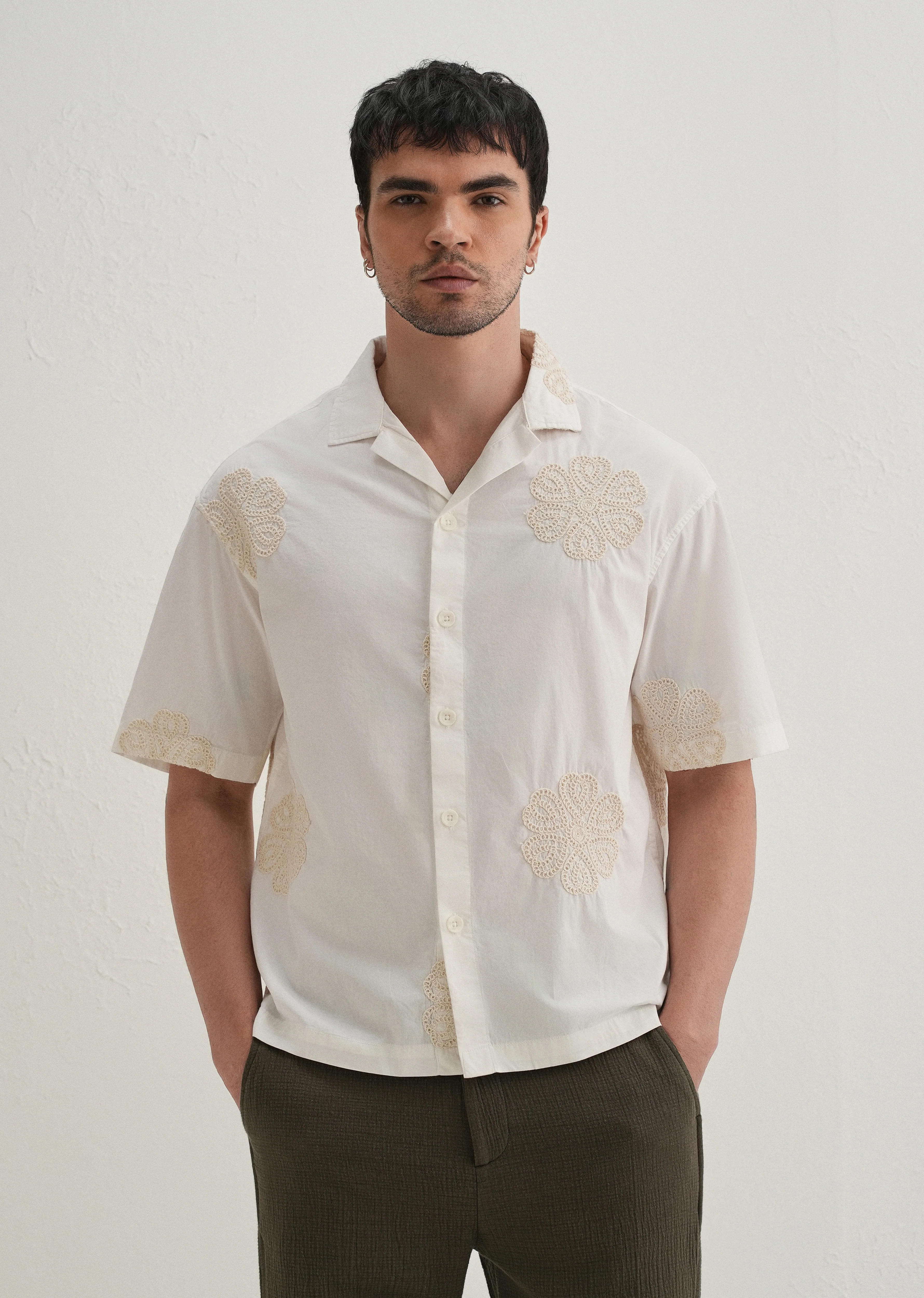 White Medallion Embroidered Shirt - Image 3