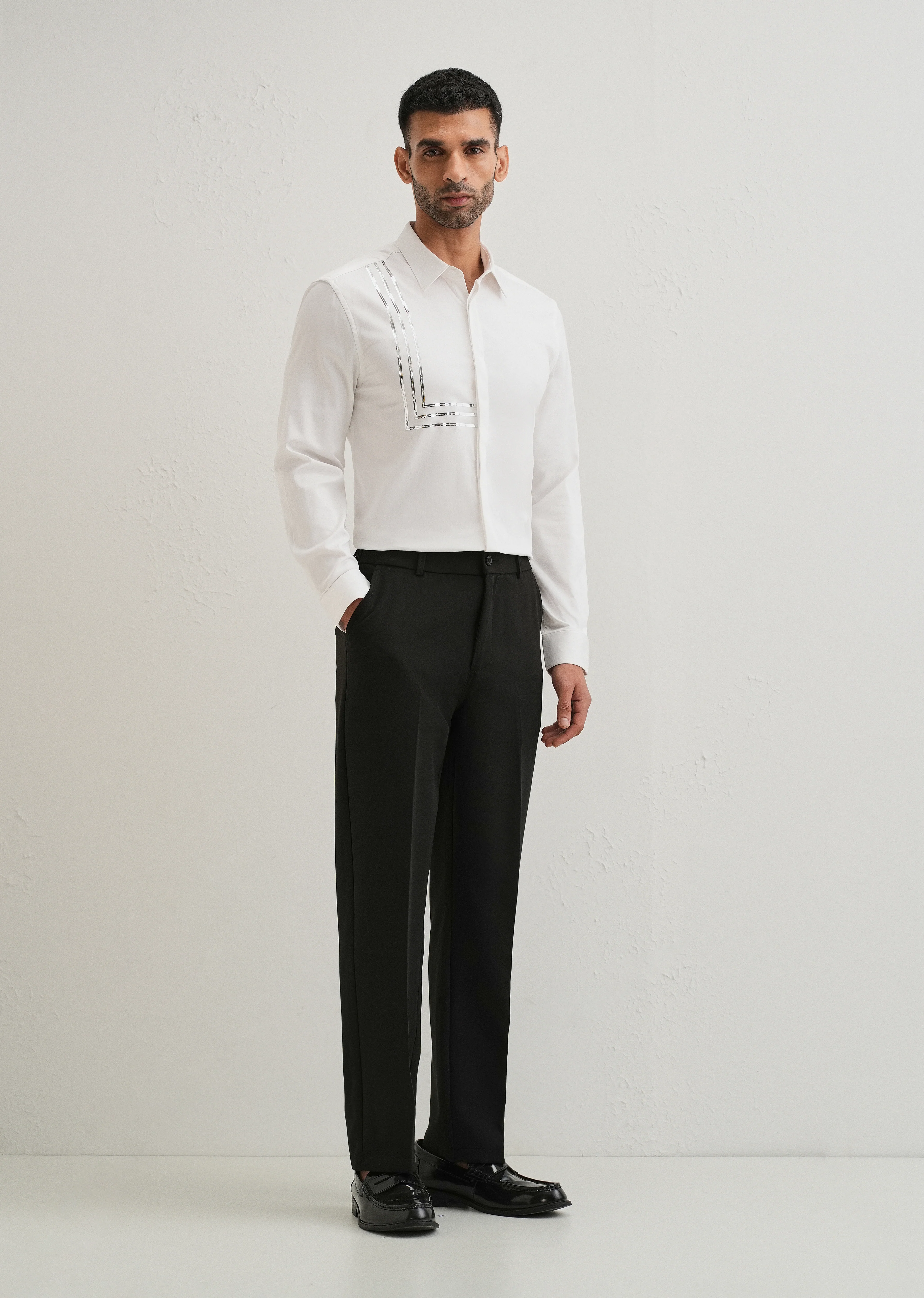 White Metallic Stripe Designer Shirt - Image 7