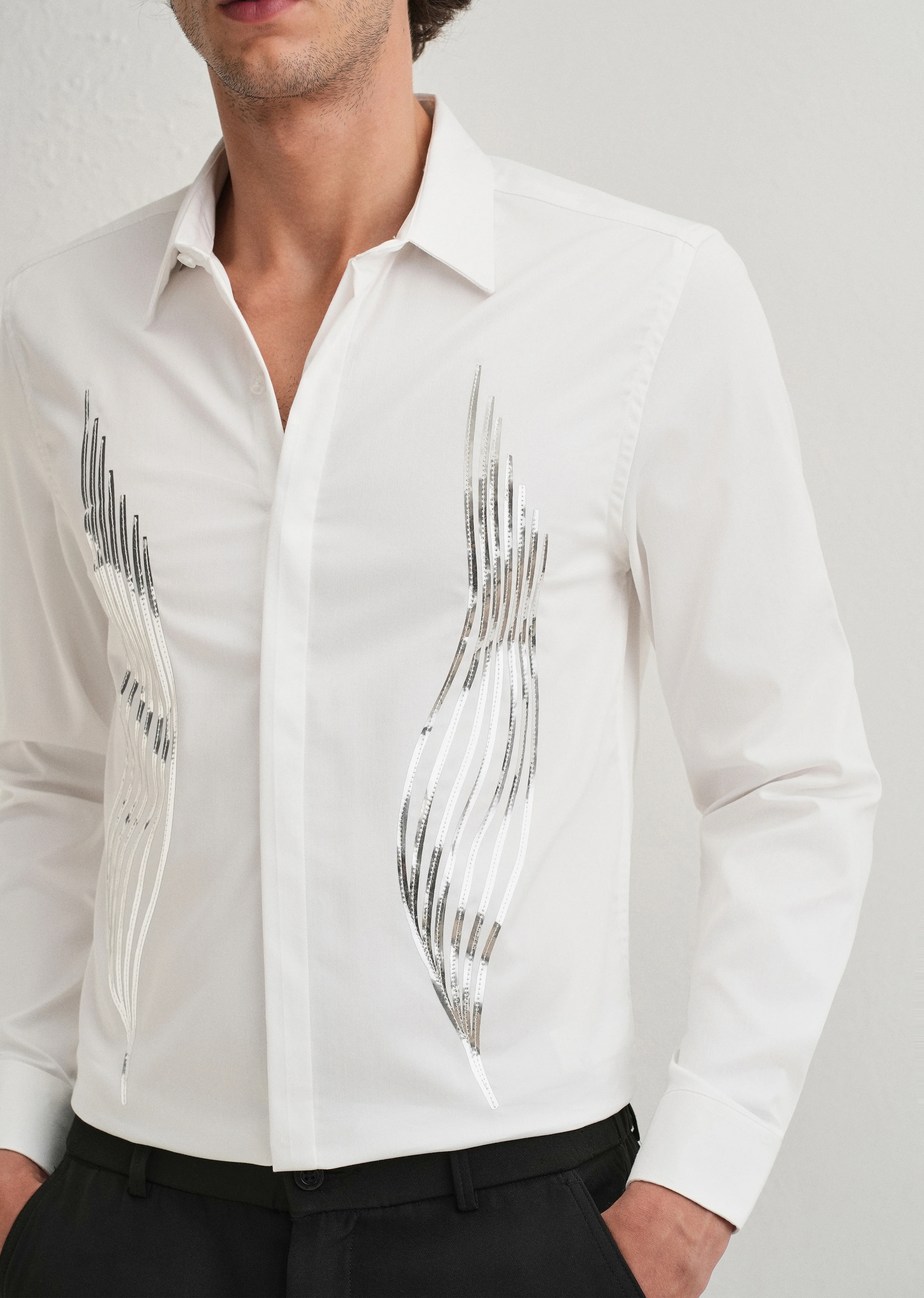 White Metallic Flare Designer Shirt - Image 5
