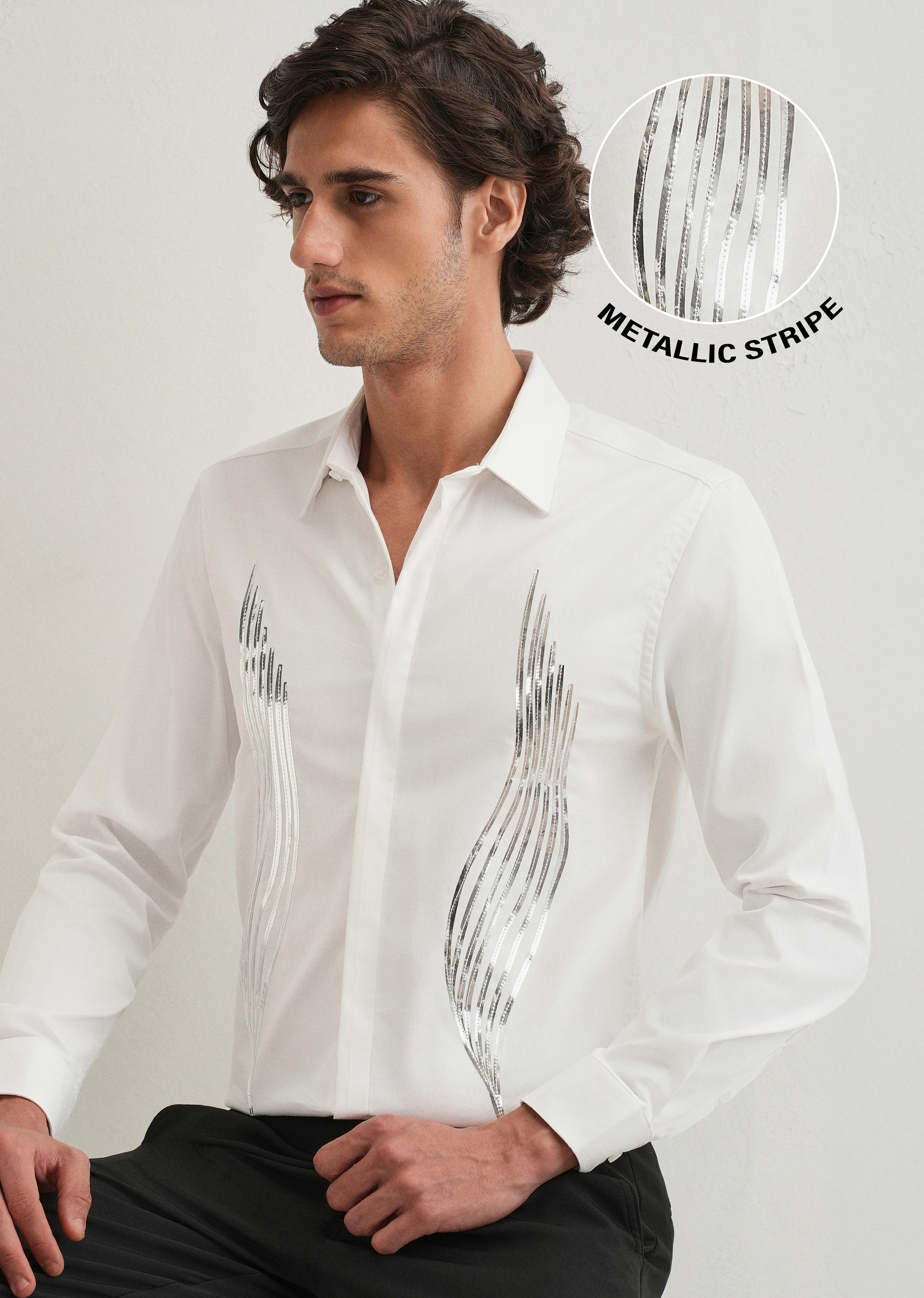 White Metallic Flare Designer Shirt - Image 7