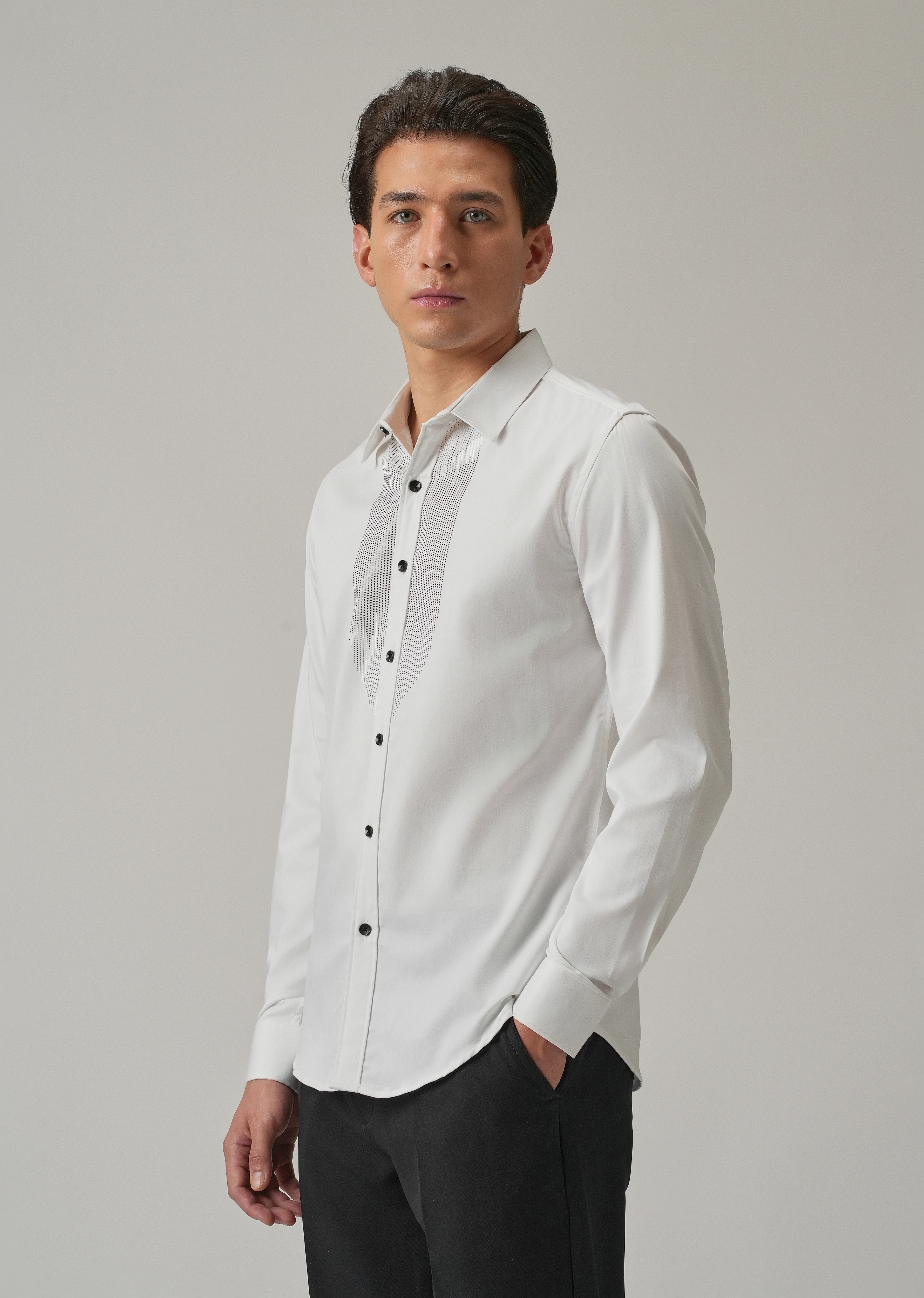 White Micro-Stud Designer Shirt - Image 4