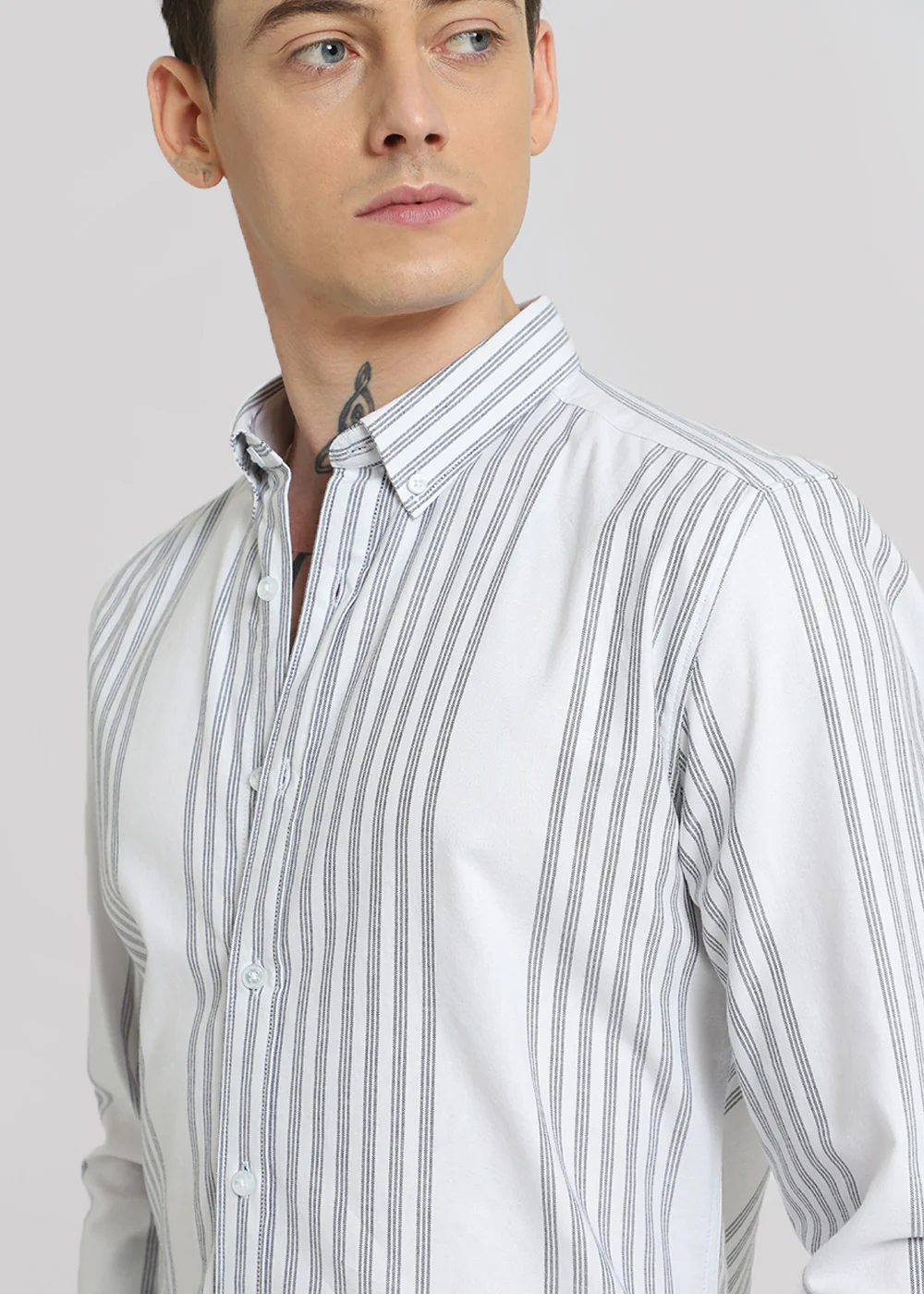 White Oxford Stripe Cotton Shirt - Image 2