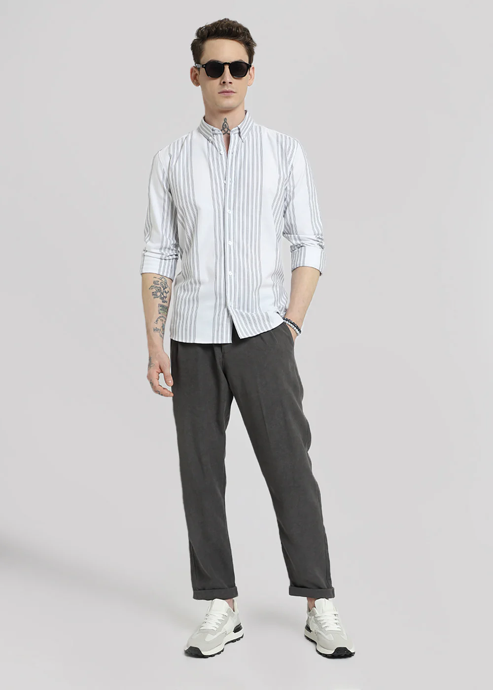 White Oxford Stripe Cotton Shirt - Image 7