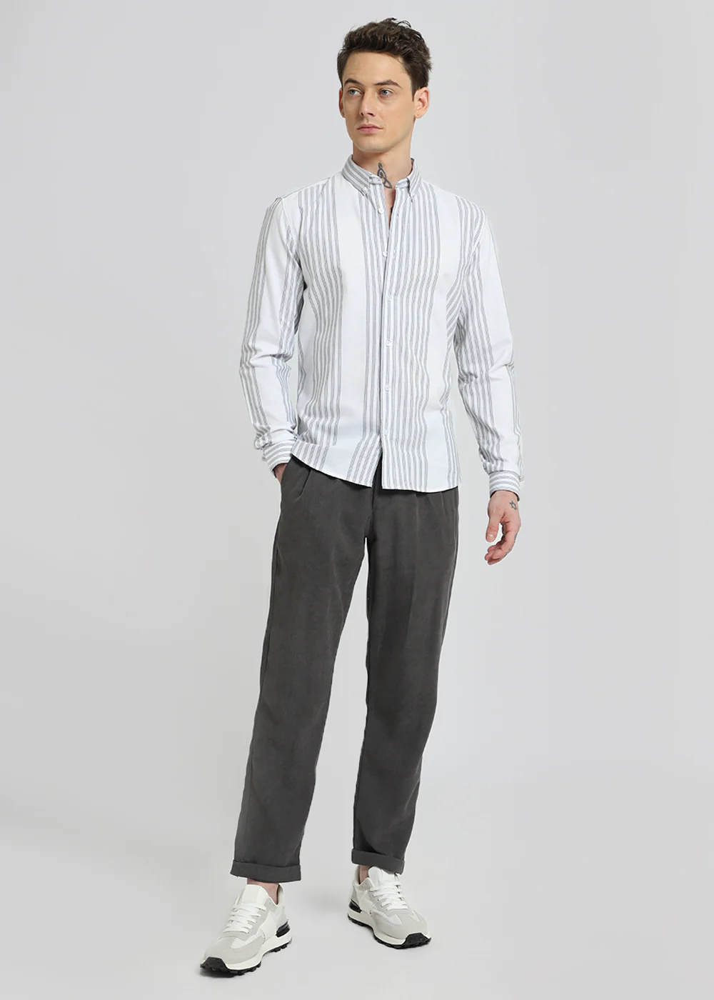 White Oxford Stripe Cotton Shirt - Image 8