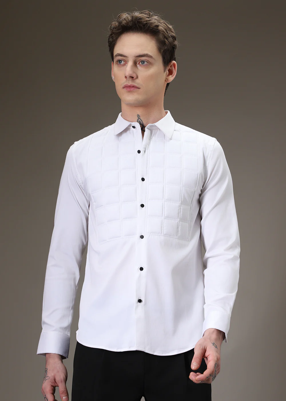 White Padded Check Designer Shirt - Image 2