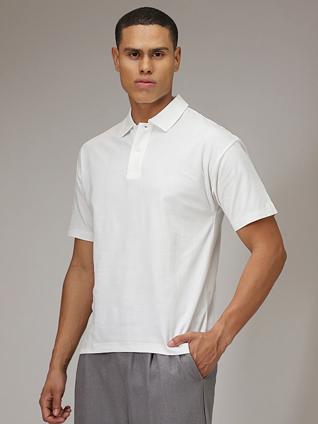 White Patterned Polo T-shirt - Image 3