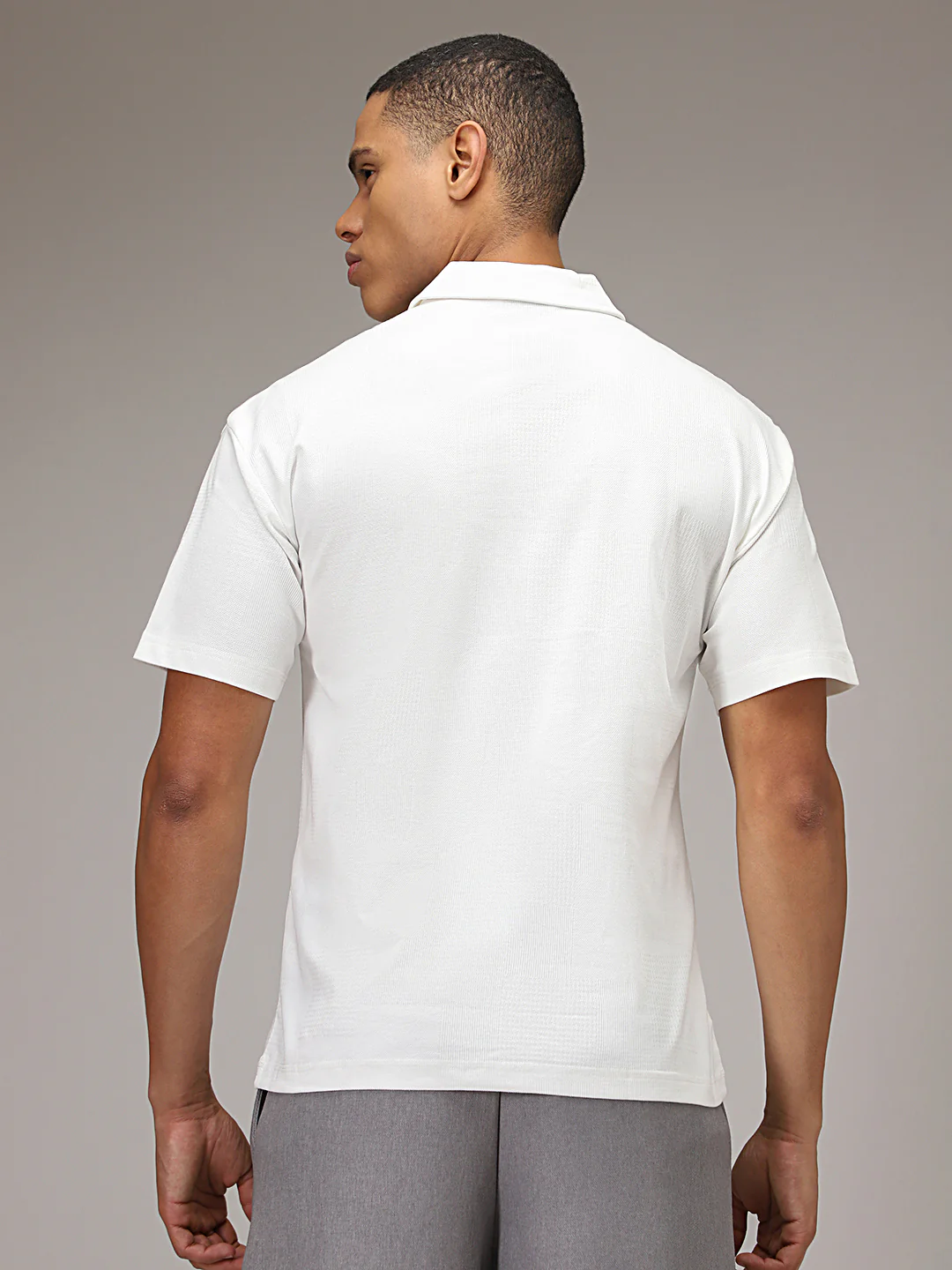 White Patterned Polo T-shirt - Image 4