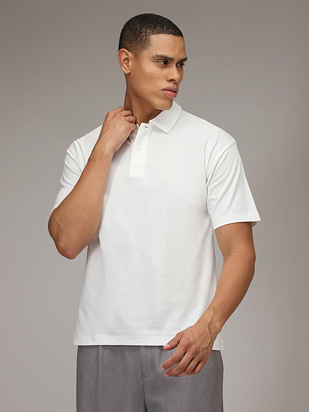 White Patterned Polo T-shirt - Image 7