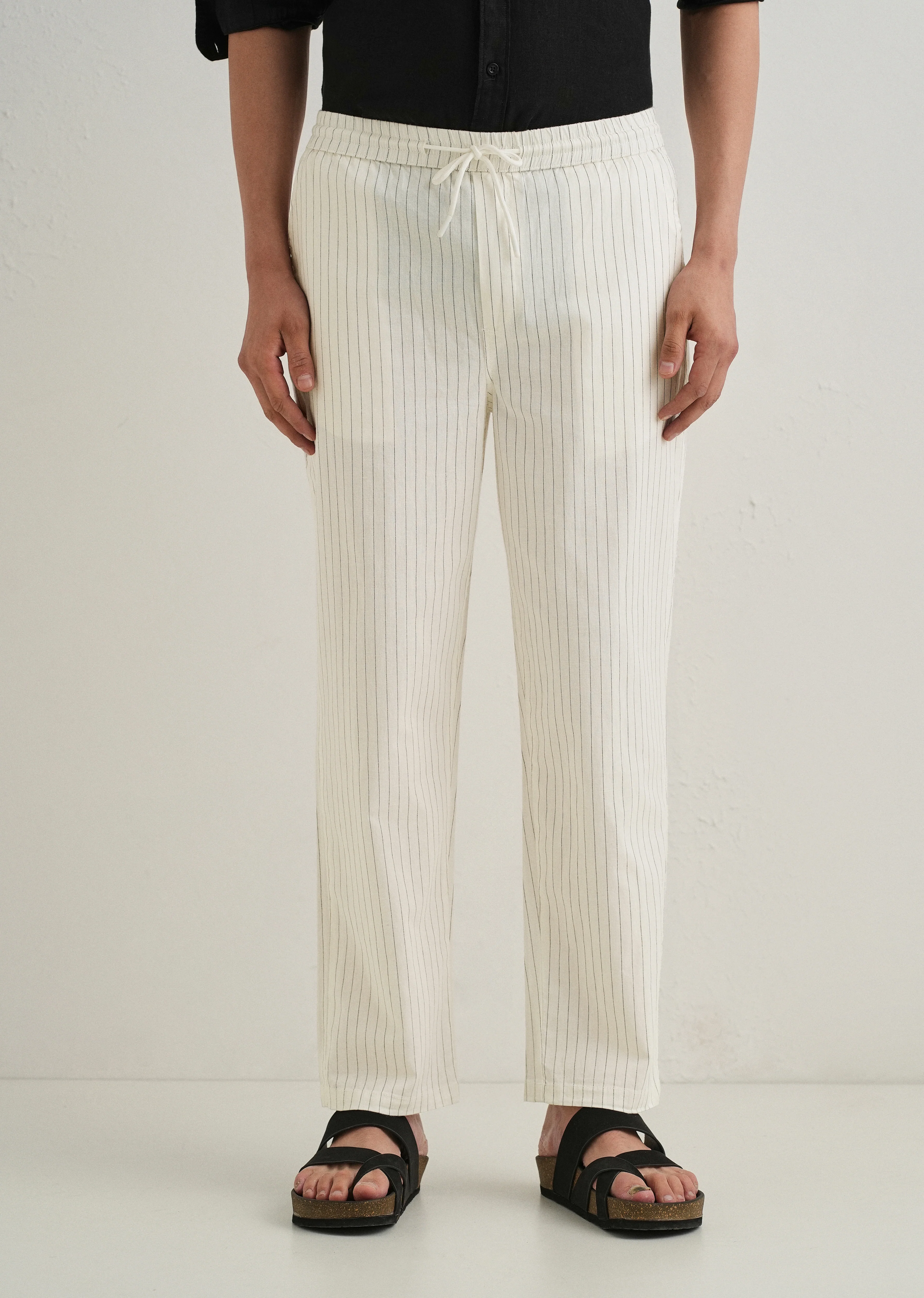 White Pin Cotton Linen Pant - Image 3
