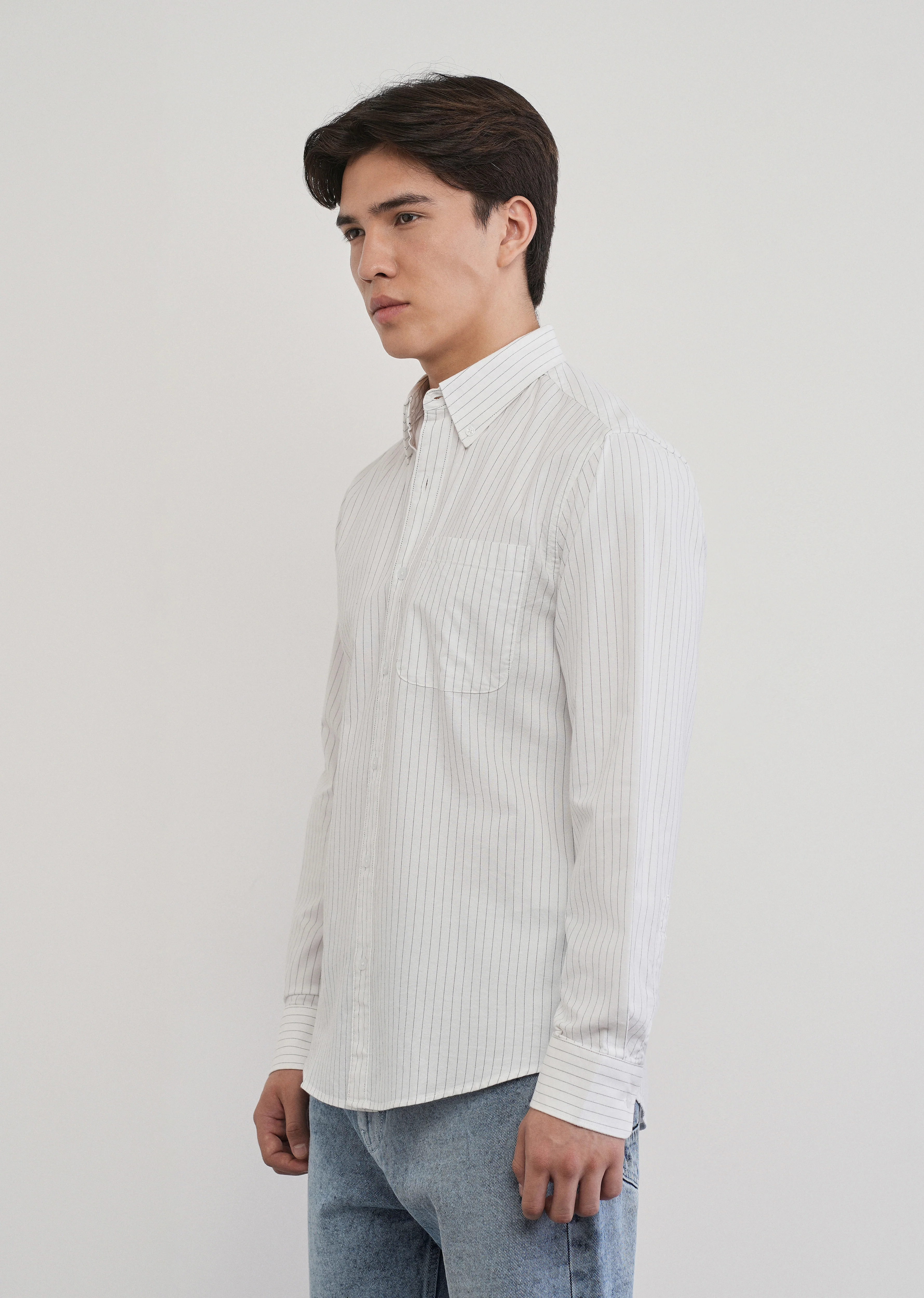 White Pinstripe Cotton Shirt - Image 4