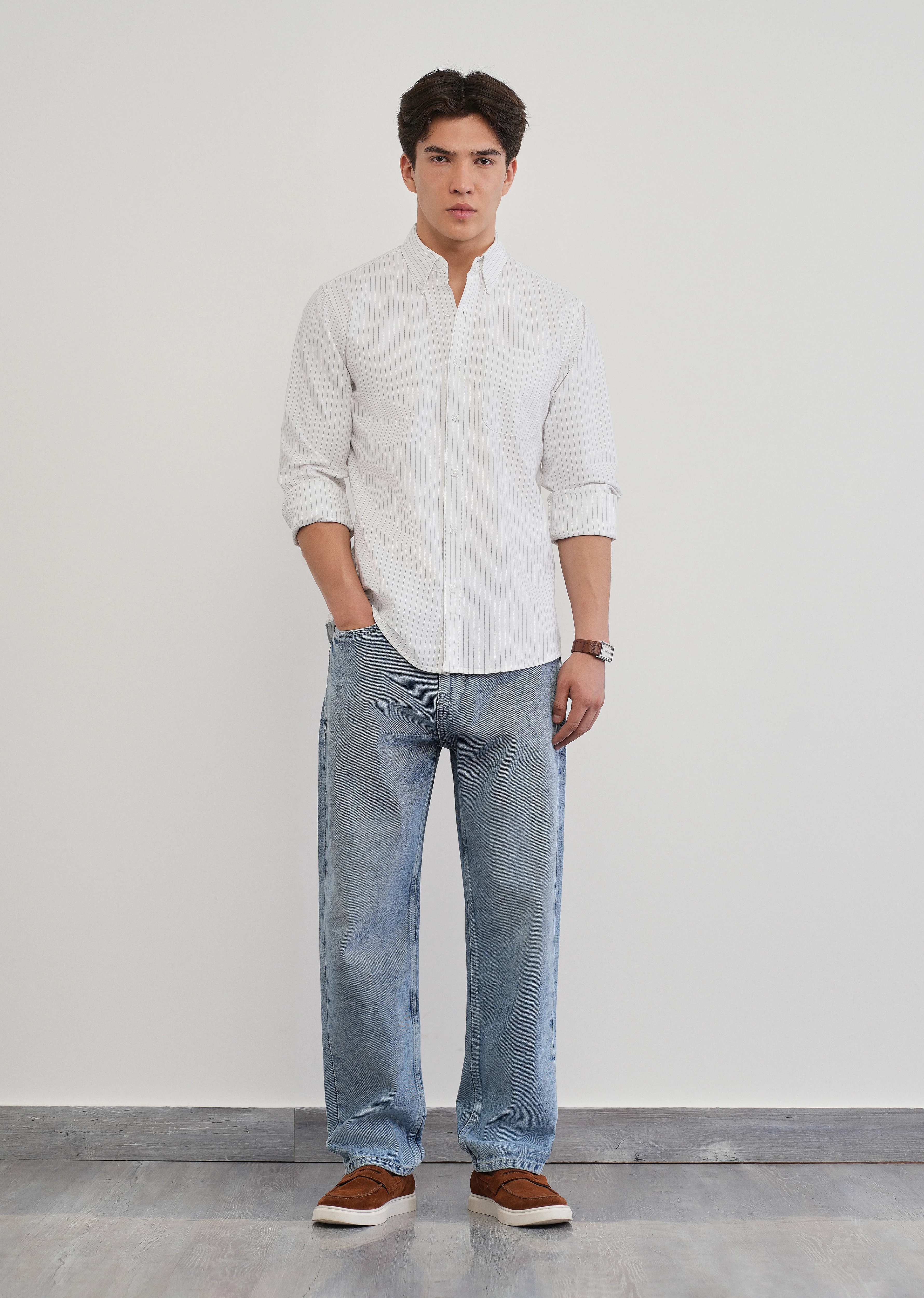 White Pinstripe Cotton Shirt - Image 6