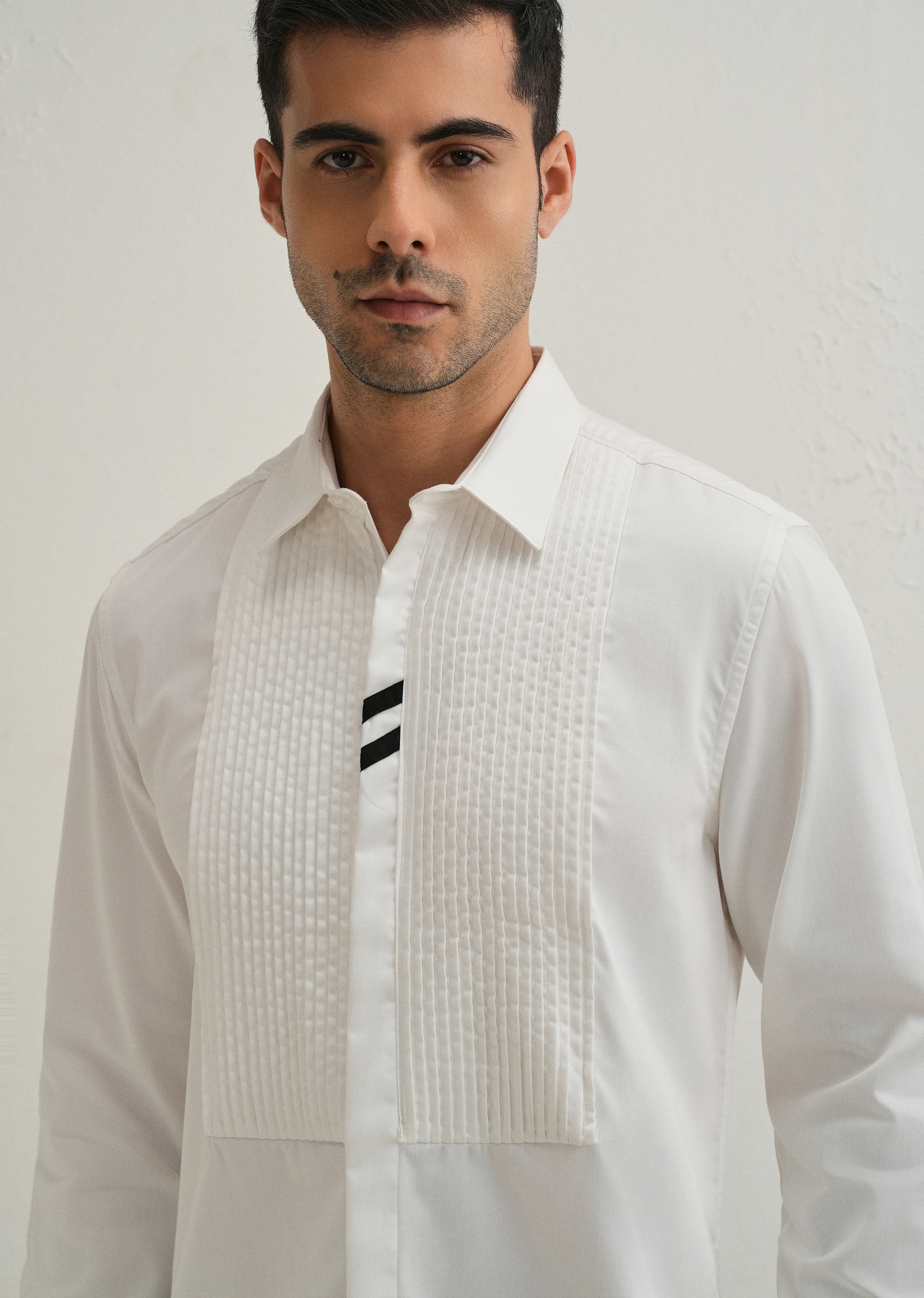White Pintuck Pleat Designer Shirt - Image 5