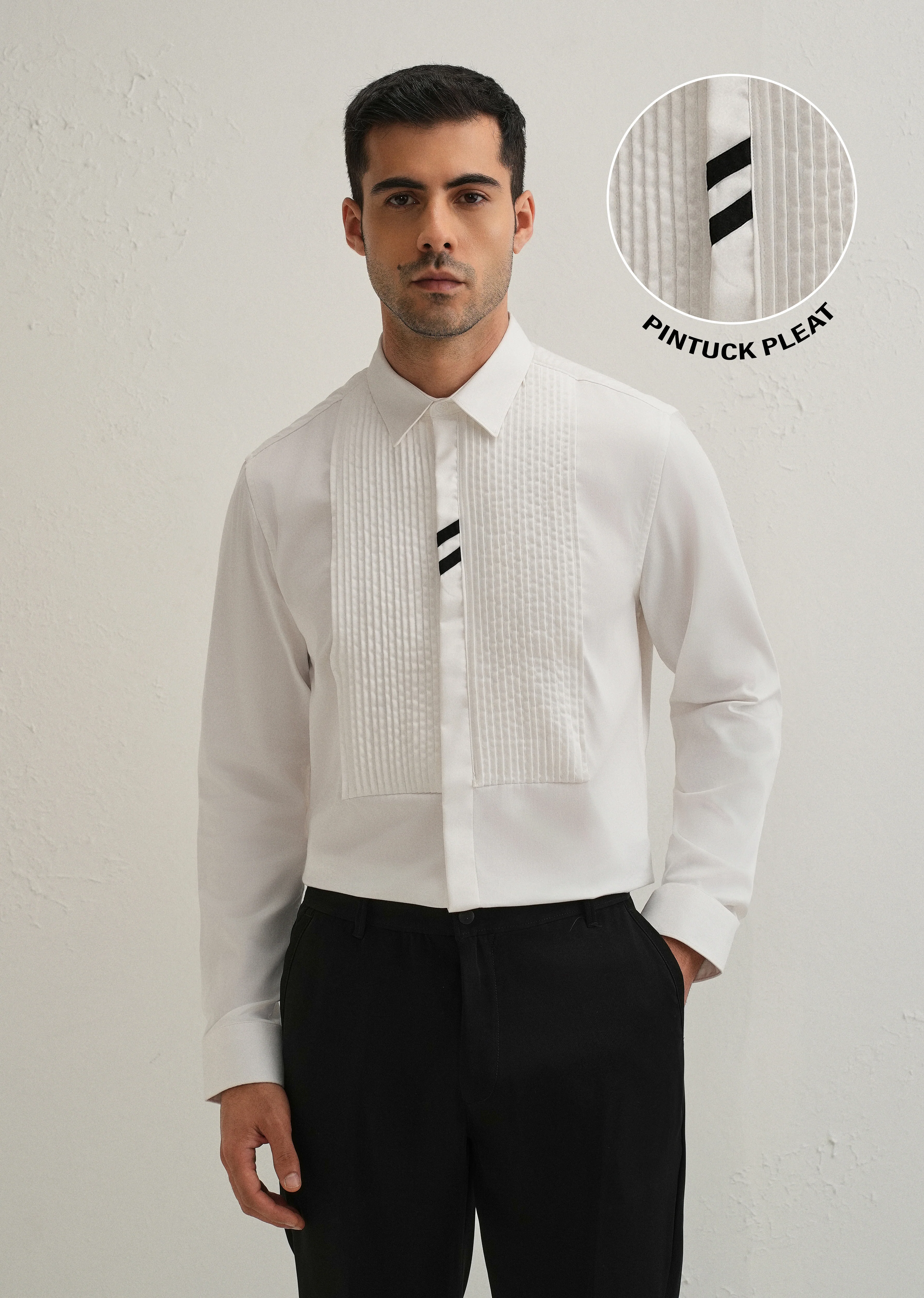 White Pintuck Pleat Designer Shirt - Image 7