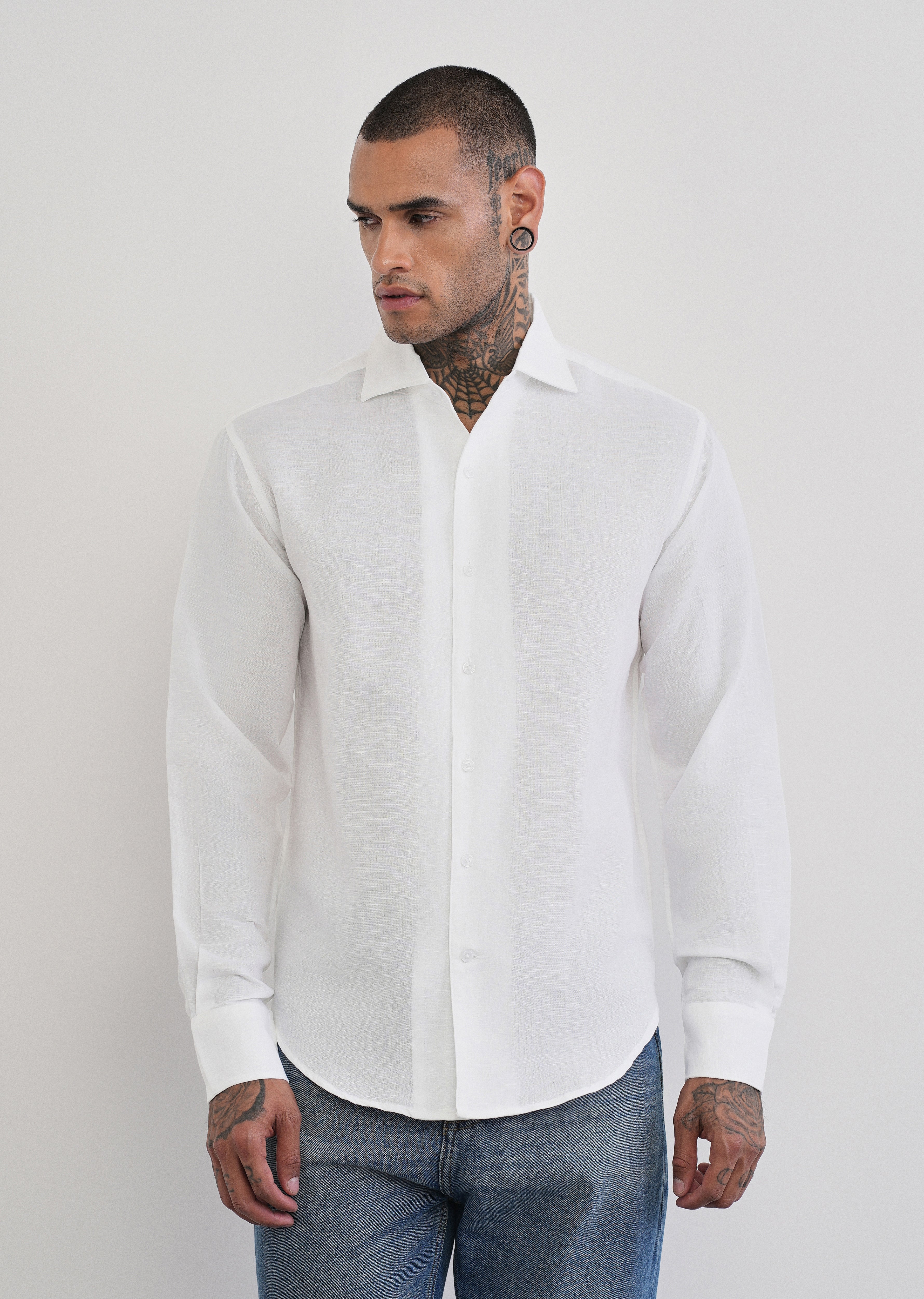 White Plain Cotton Linen Shirt - Image 3