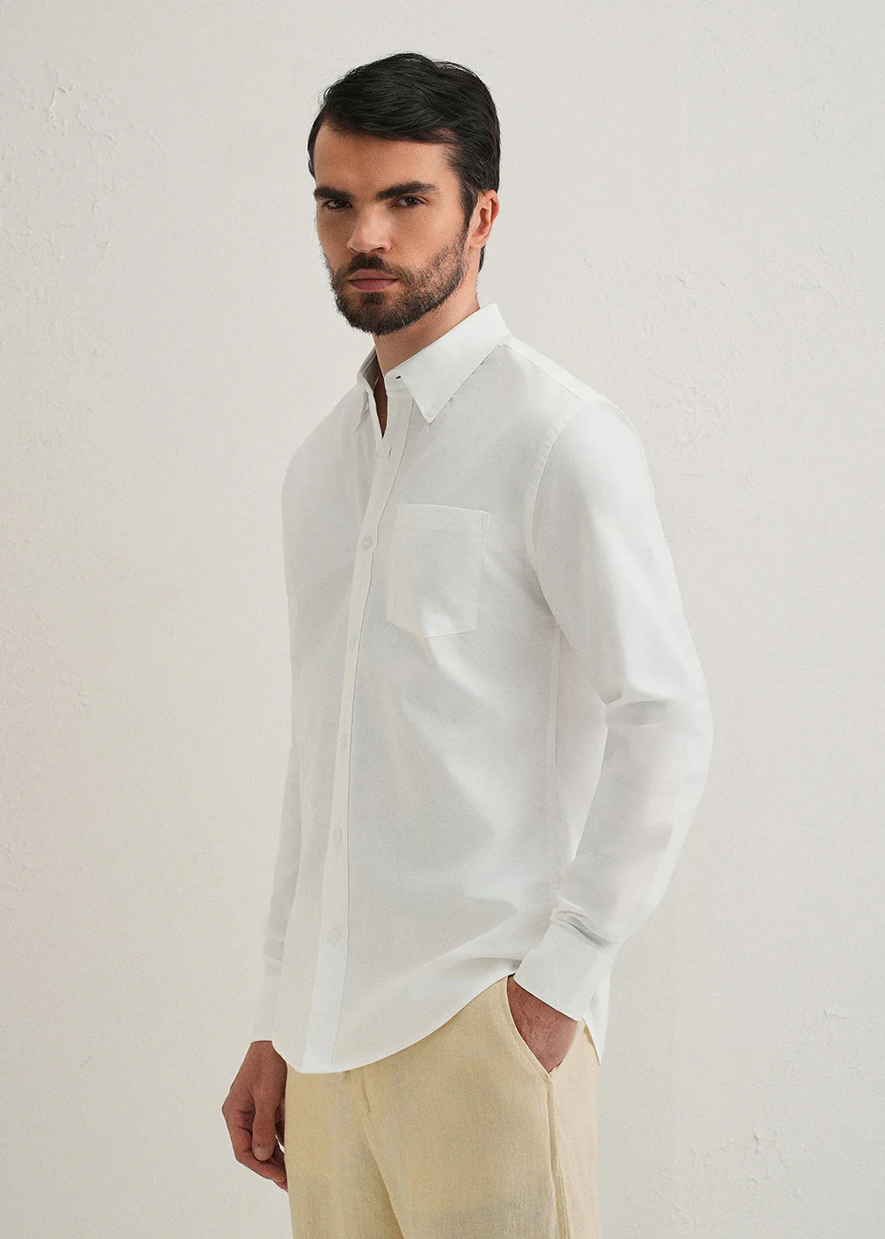 White Plain Cotton Oxford Shirt - Image 4