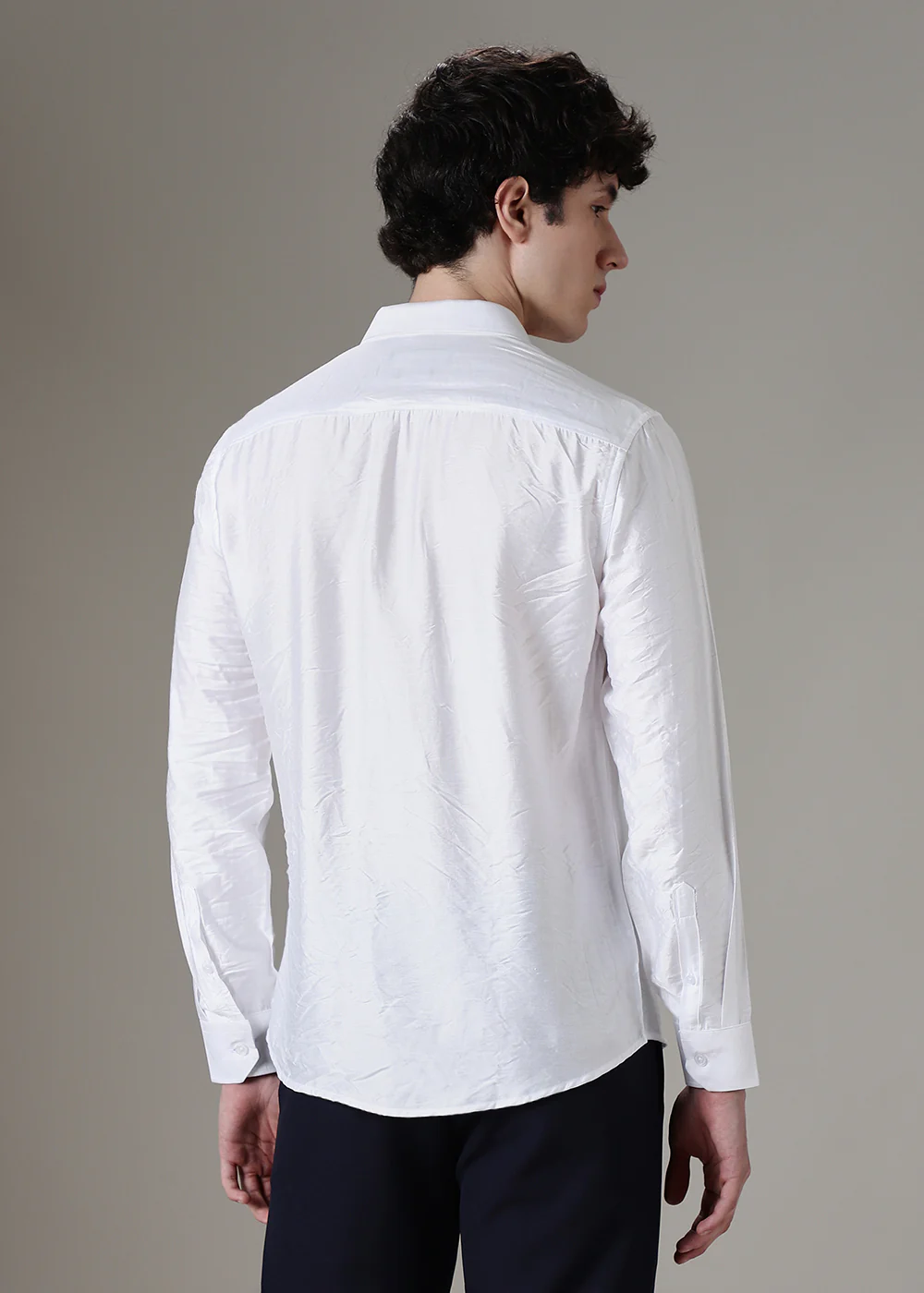 White Plain Crushed Satin Shirt - Image 4